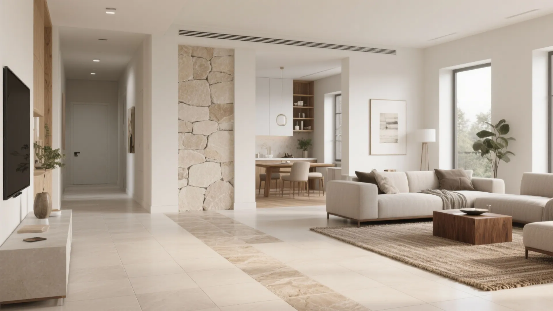 Stone-look texture and subtle zoning with pattern shifts