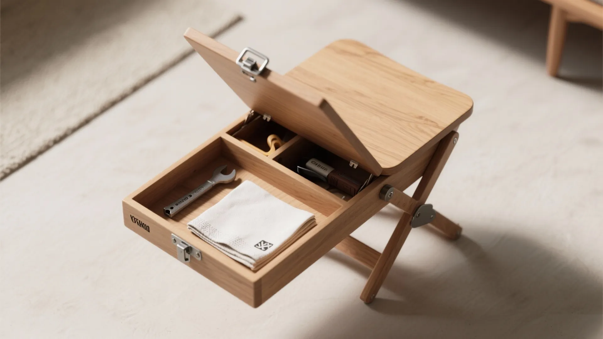 3. Folding stool that doubles as storage