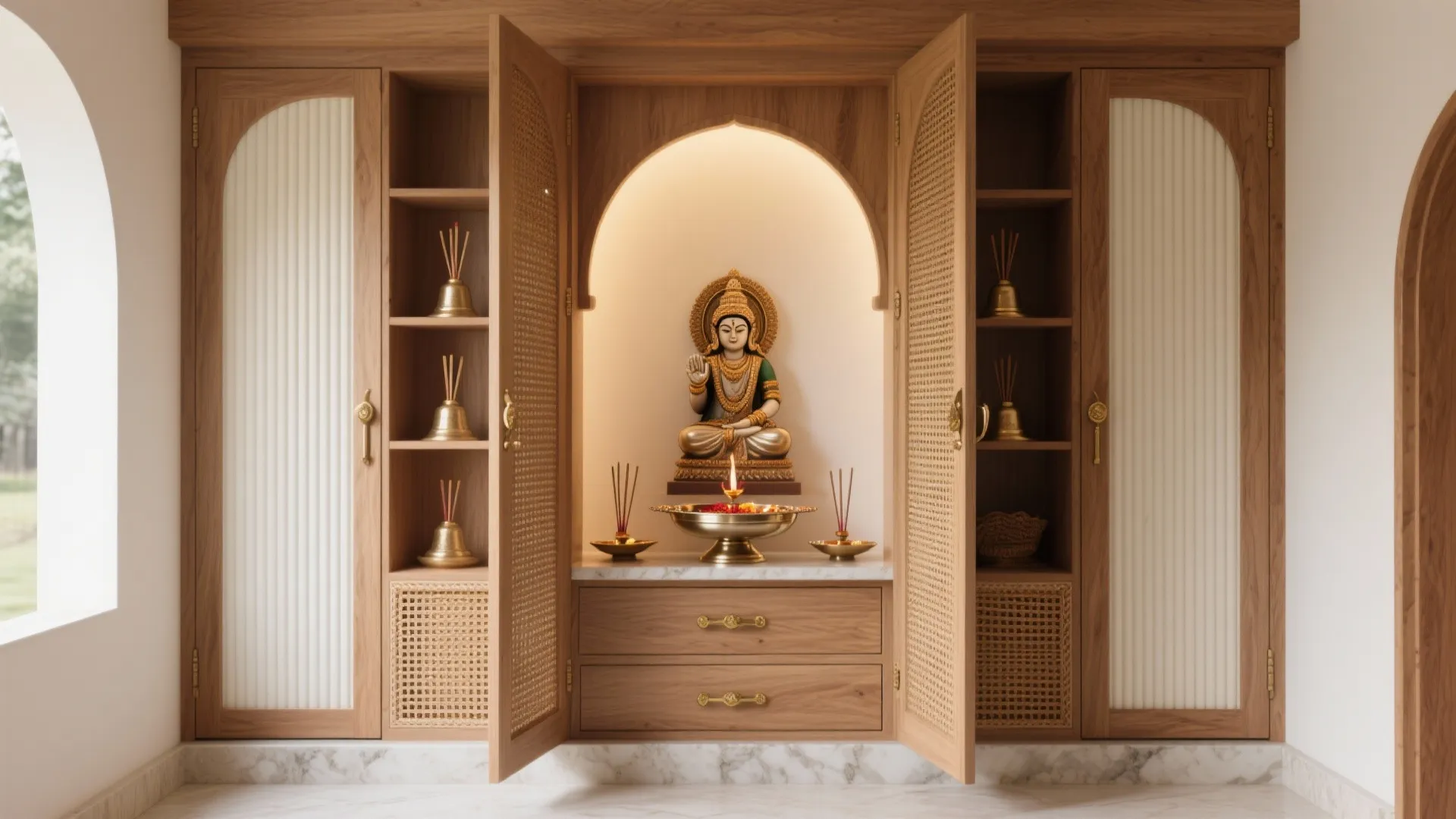 Arched storage wall: beauty that hides the bits and bobs