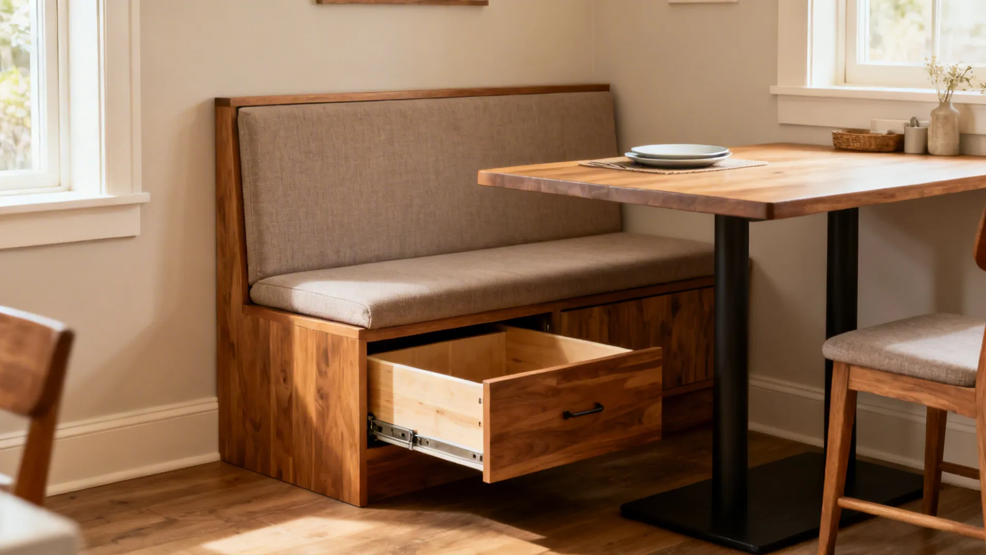 4) Bench + Drawer Seating (Storage Banquette)