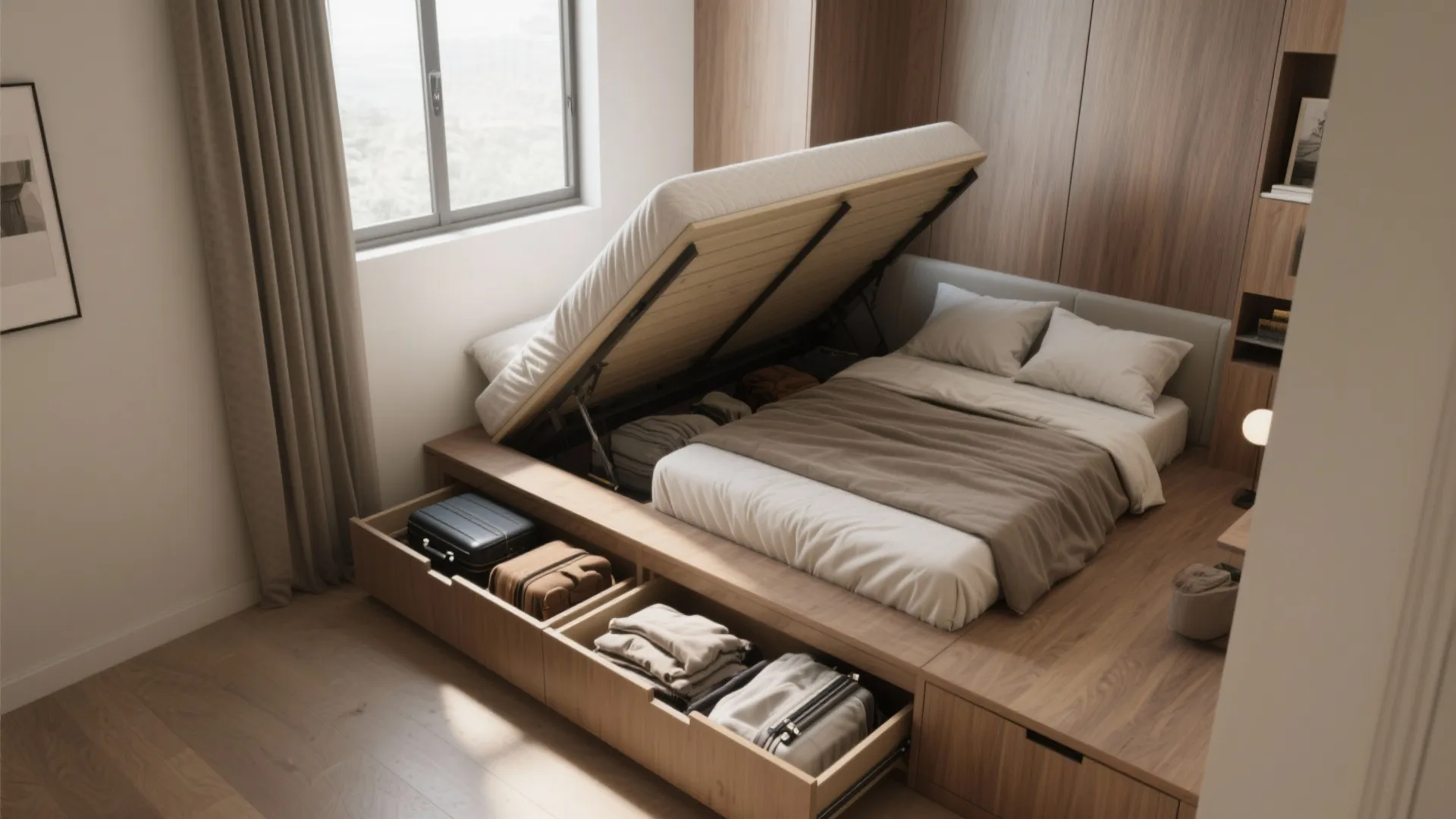 1. Built-in storage bed