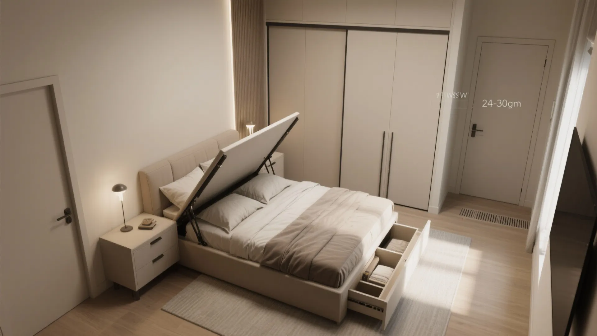 3) Built-In Storage Bed + Sliding-Door Closet