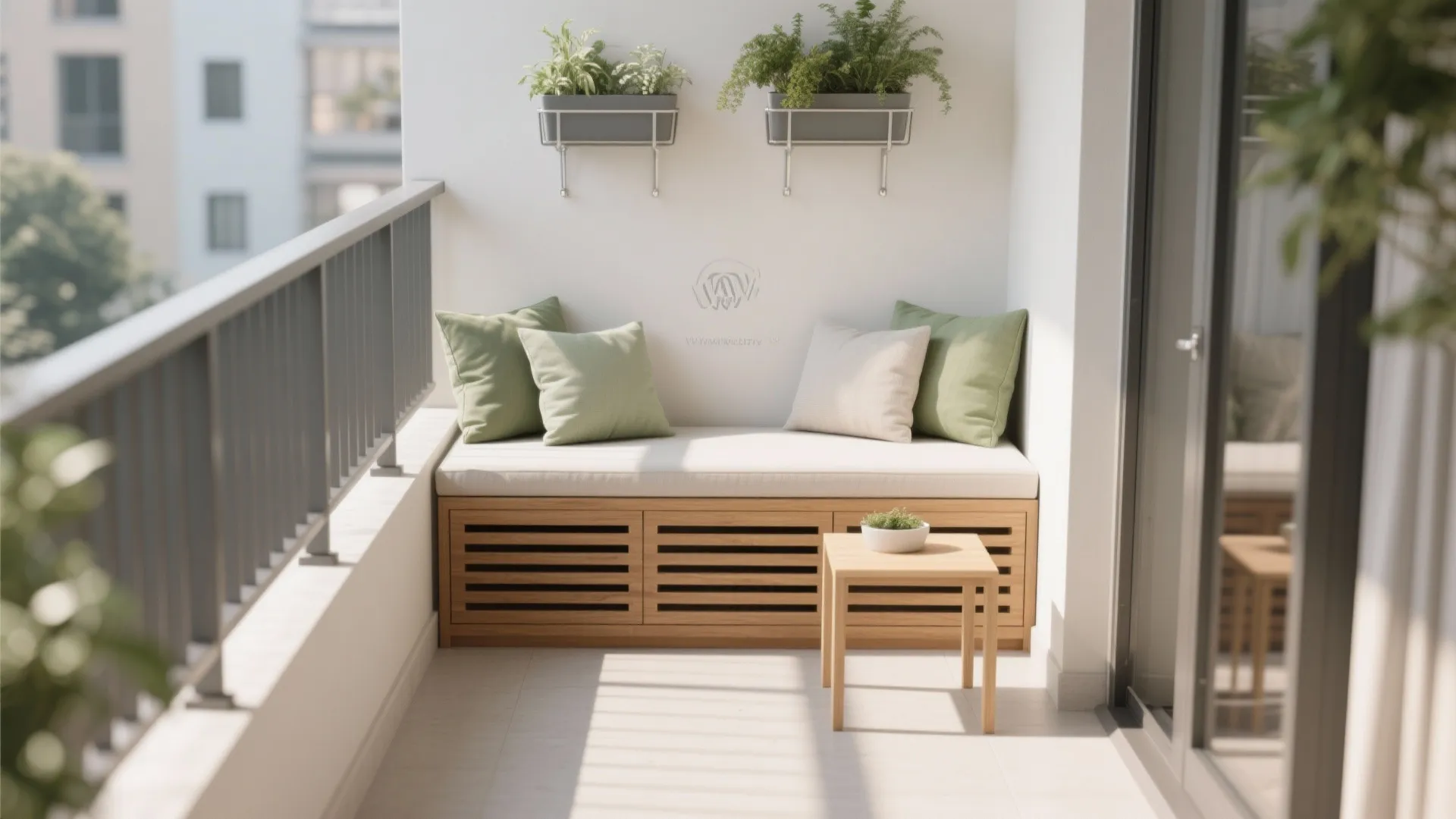 Storage bench with weatherproof cushions