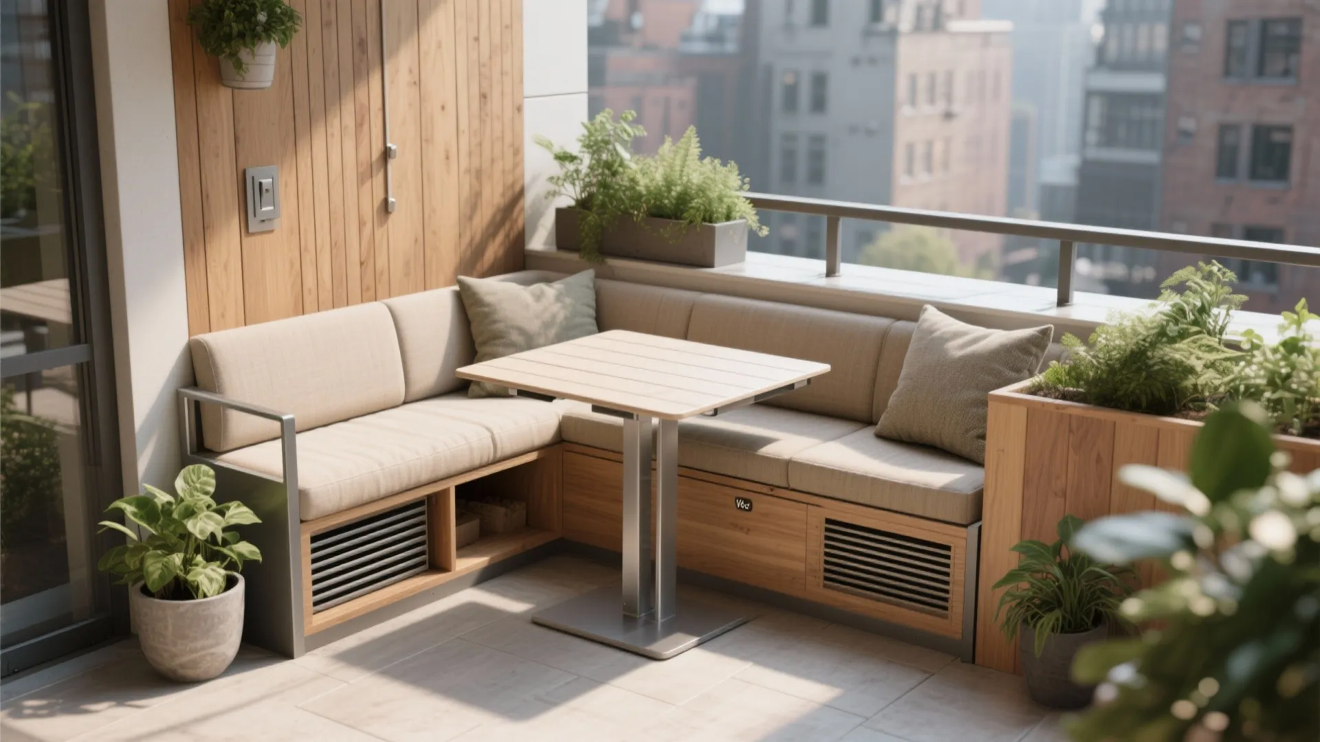 Built-in Seating with Storage for Urban Balconies