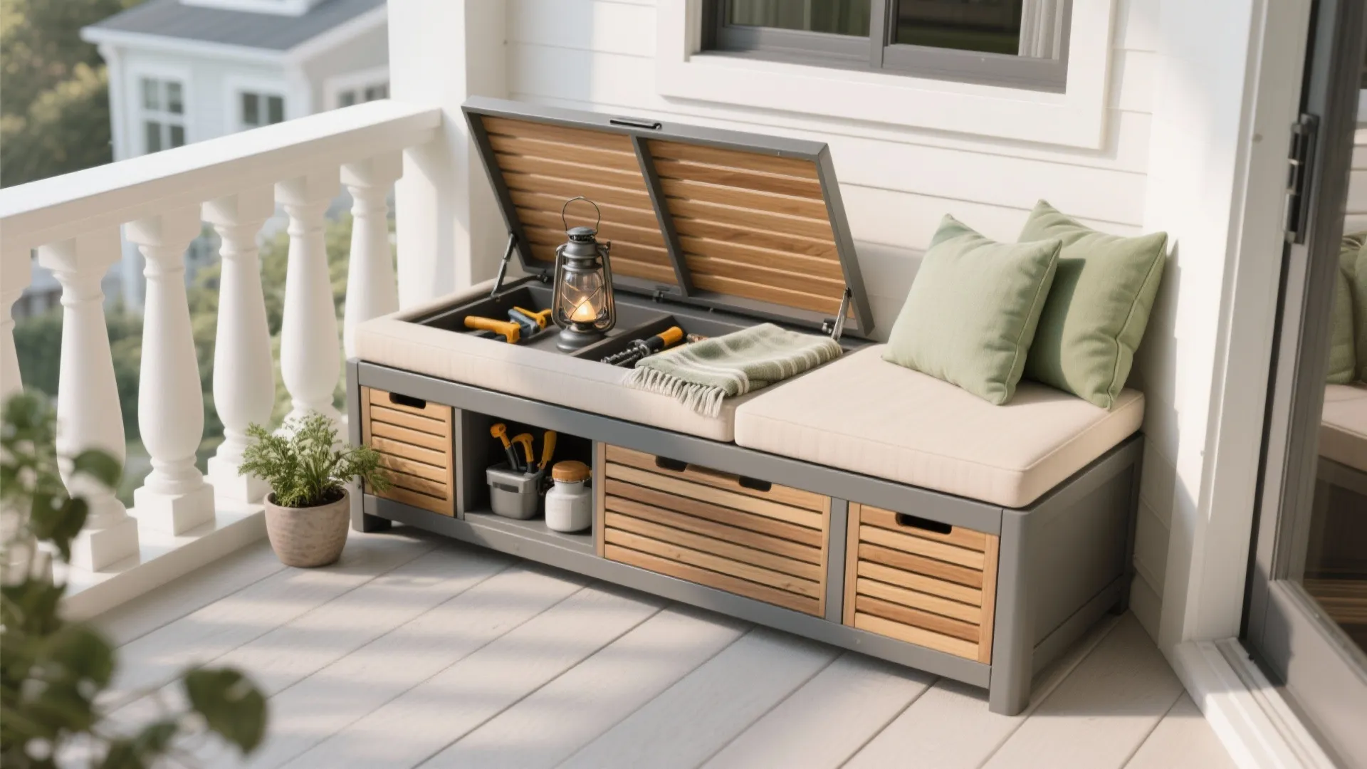 Storage Bench with Weatherproof Cushions