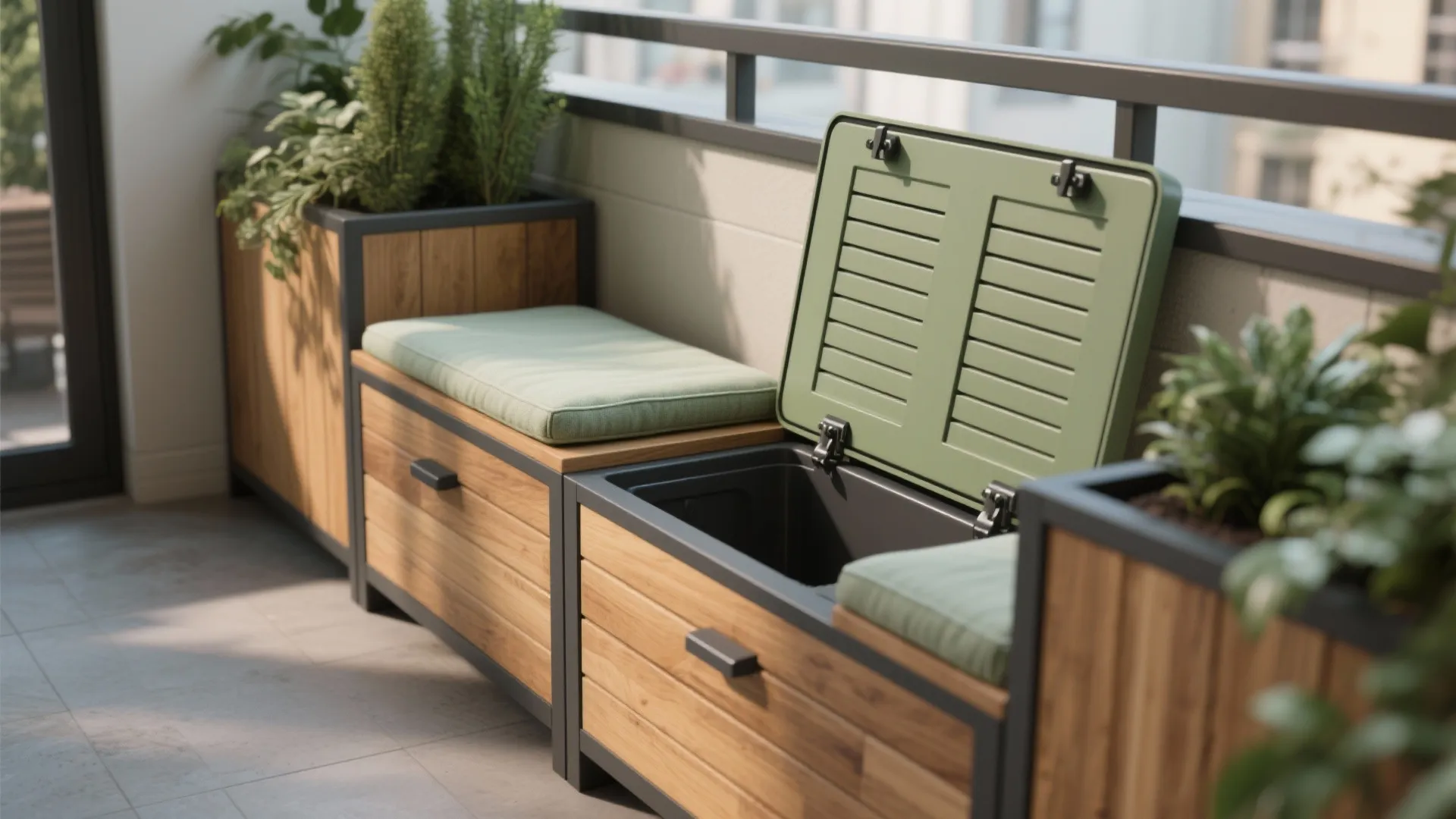 Storage Bench with Integrated Planters
