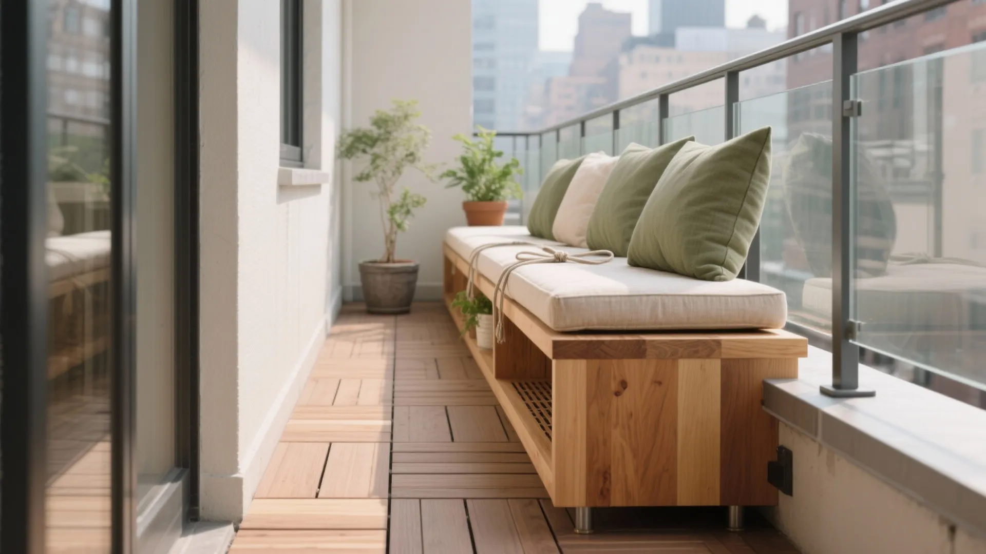 Minimal balcony storage that doubles as seating