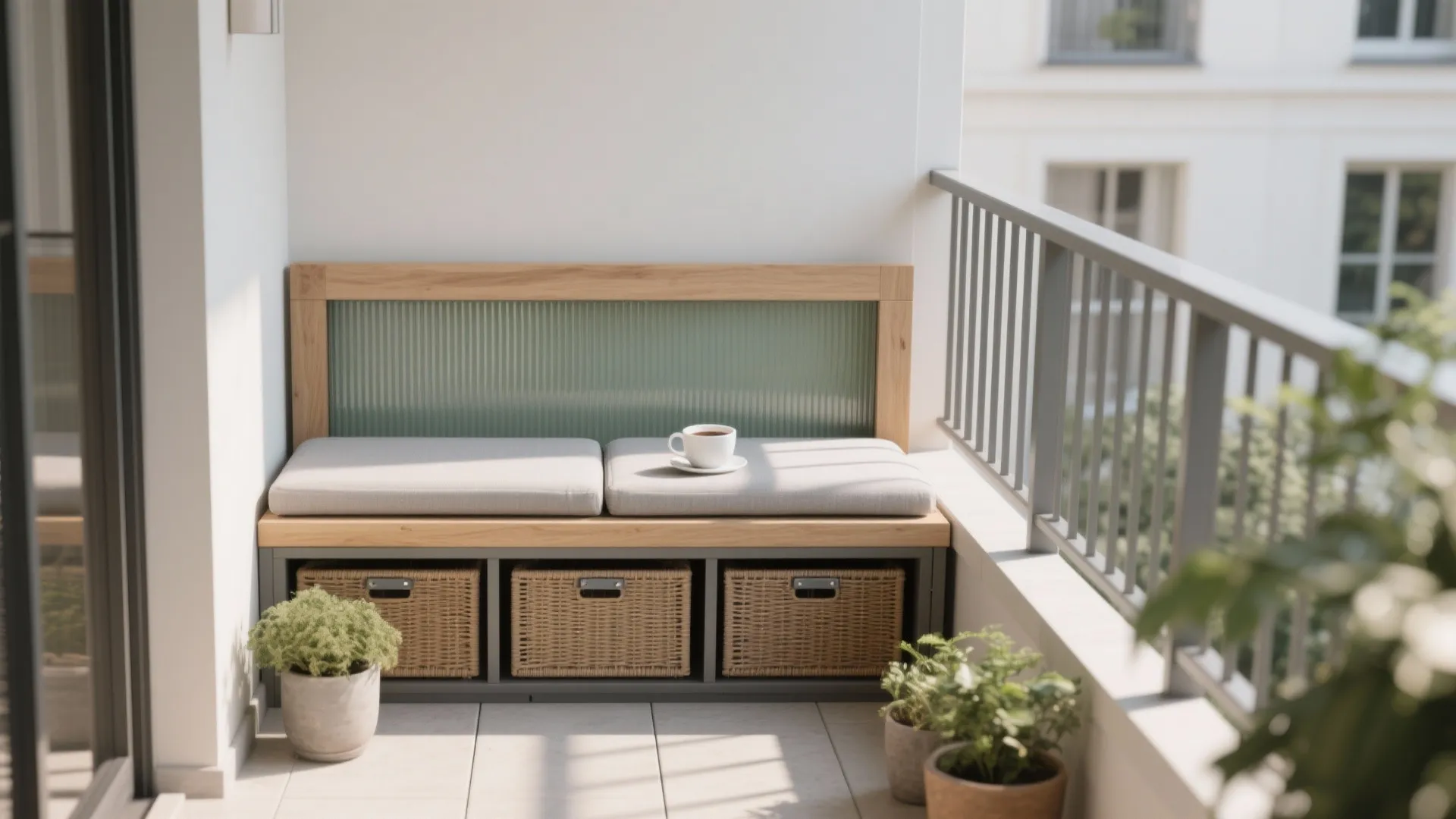 Minimalist Balcony Storage That Doubles as Seating