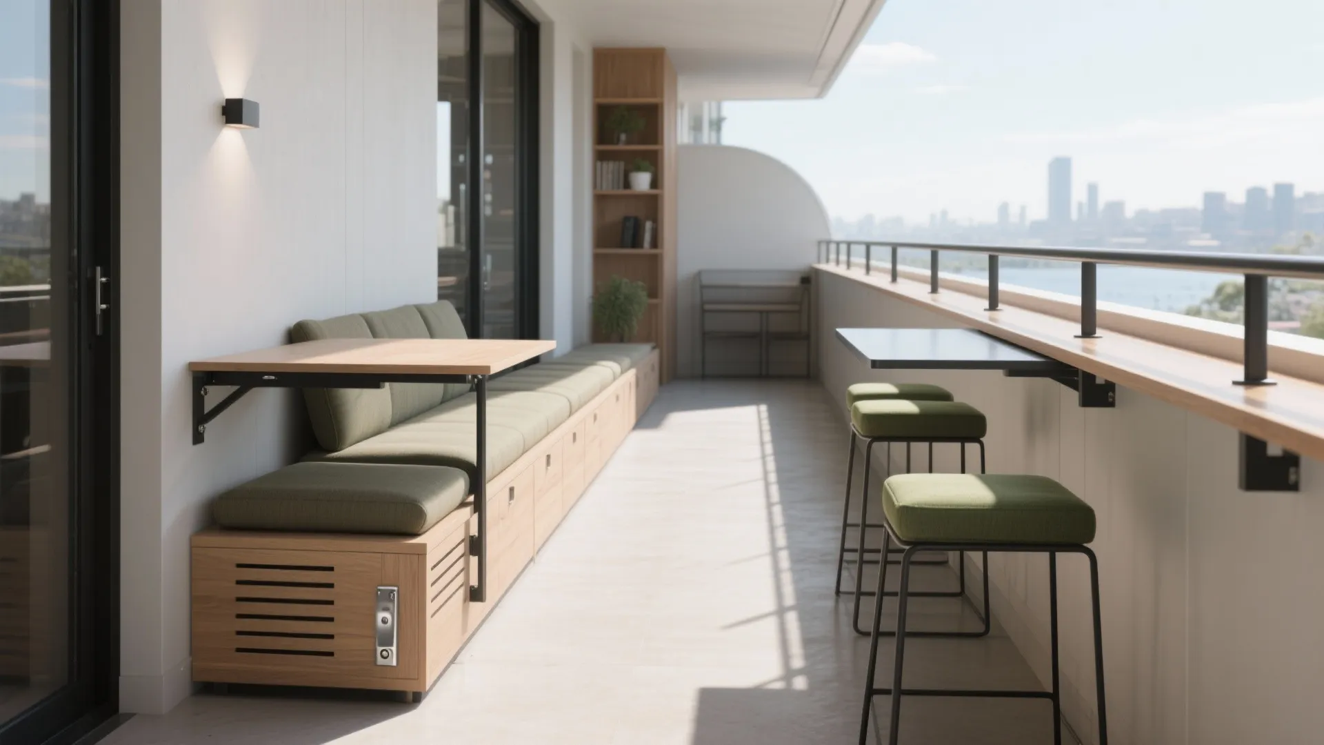 Minimalist Balcony Storage That Doubles as Seating