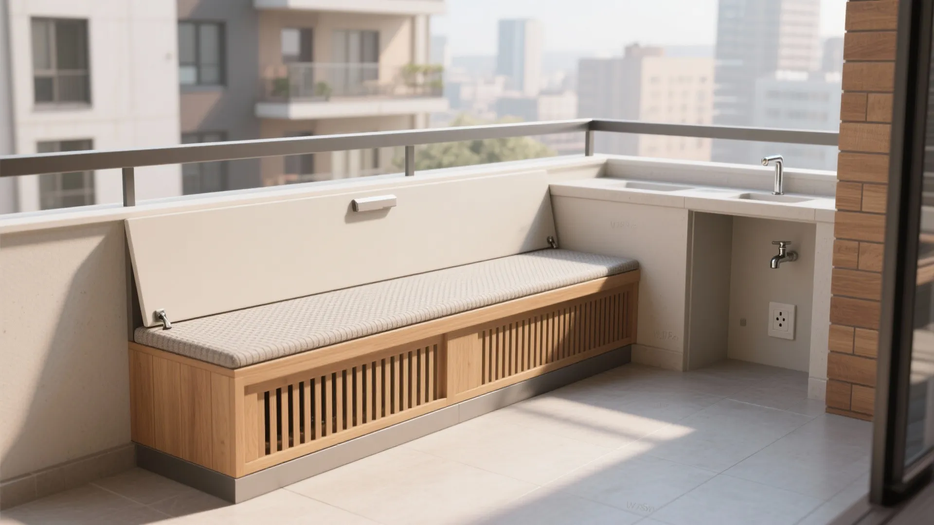 Micro-storage bench and utility bay