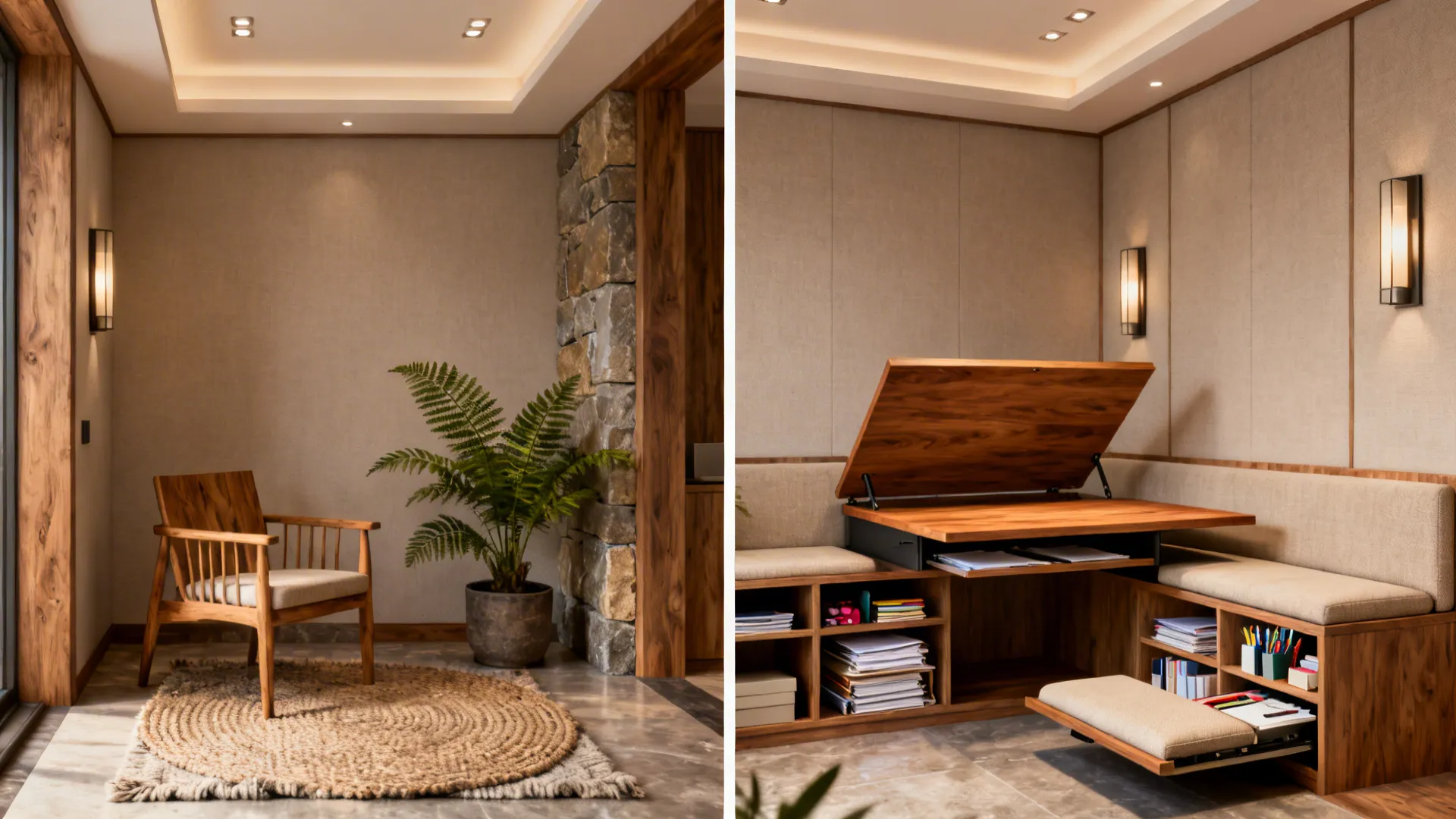 5. Multi-Functional Storage Bench with Flip-Up Desk