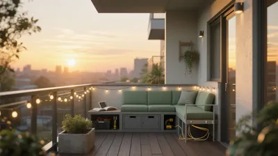 Cozy Balcony Design with City Sunset View