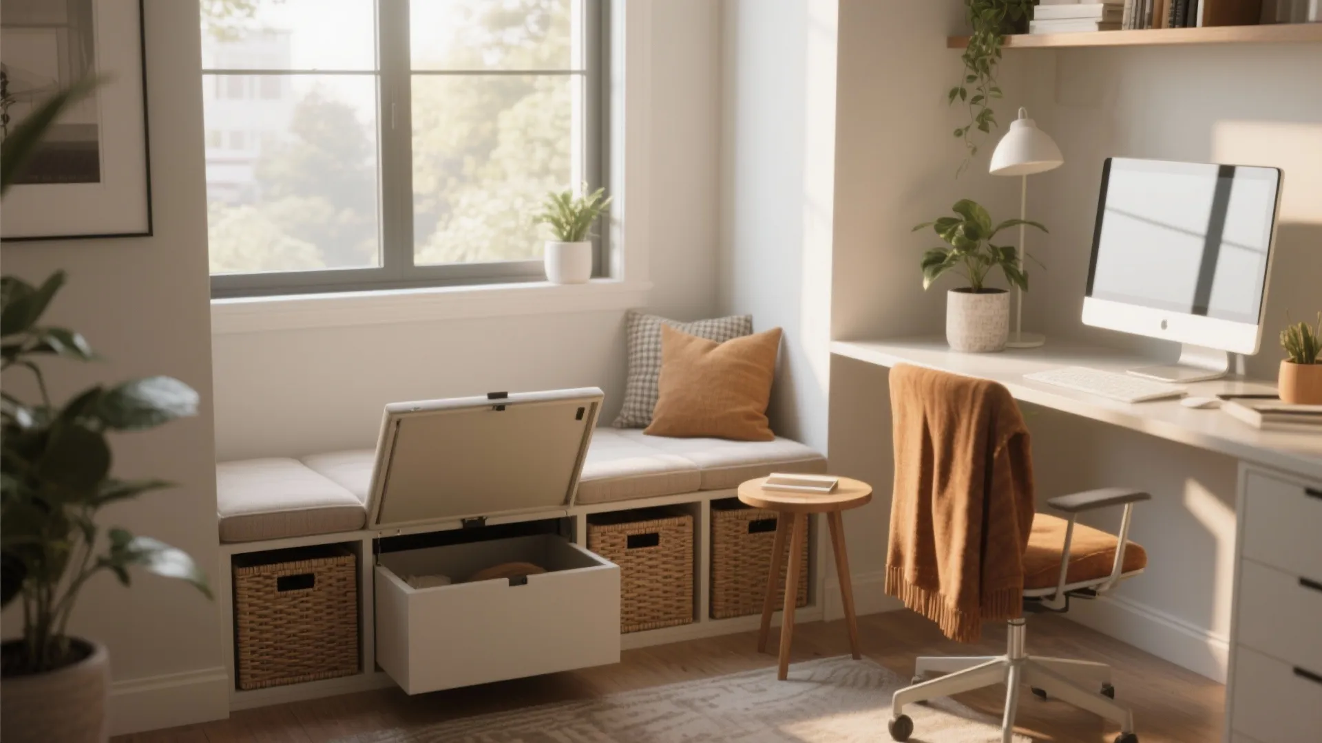 2. Multipurpose seating: storage ottoman or bench