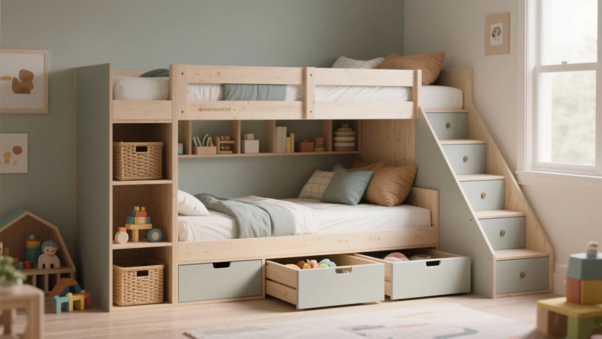 2. Triple-purpose bunk: storage, sleep, and play
