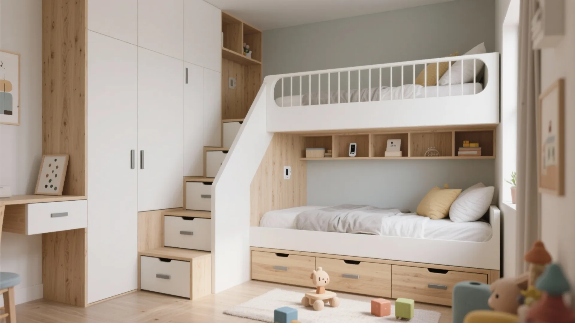 Built-in Storage Bunks for Ultra-Tight Rooms