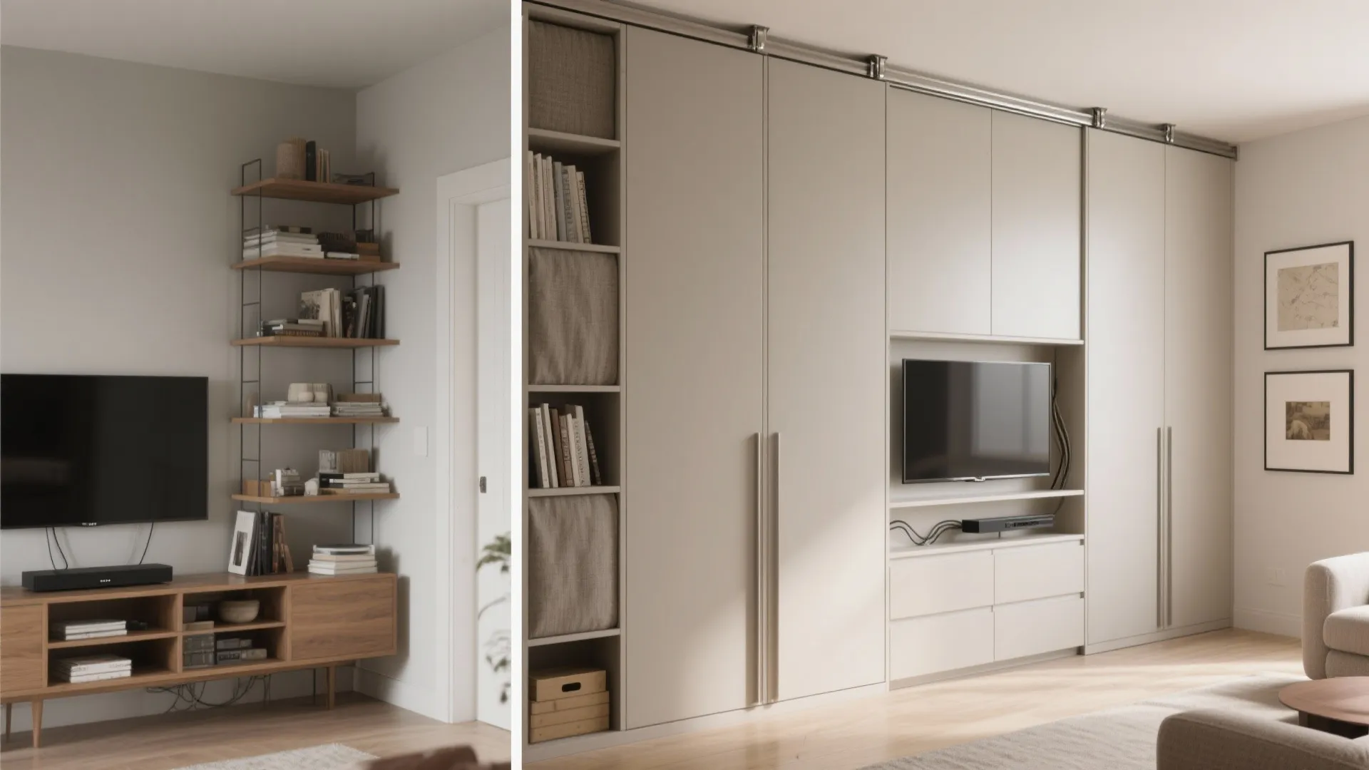 Minimalist Storage Wall With Sliding Panels