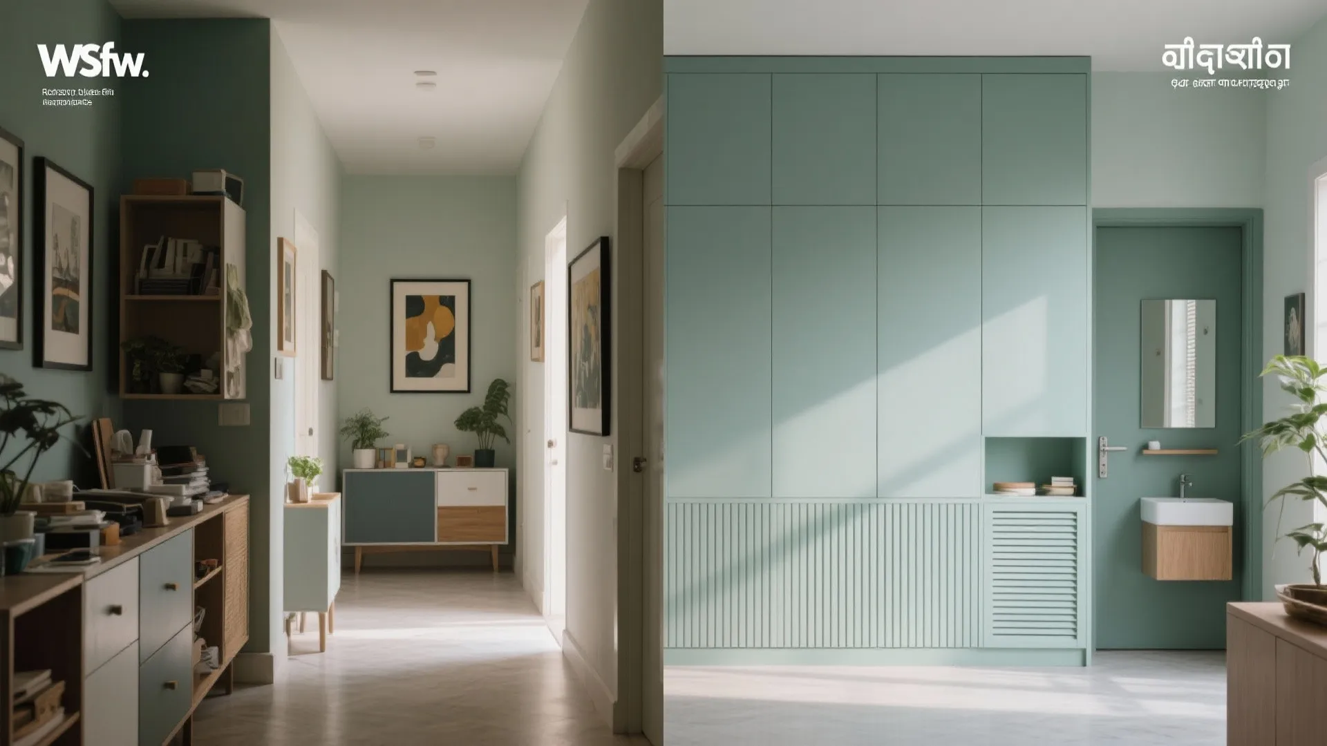 Built-in storage walls and concealed doors to declutter