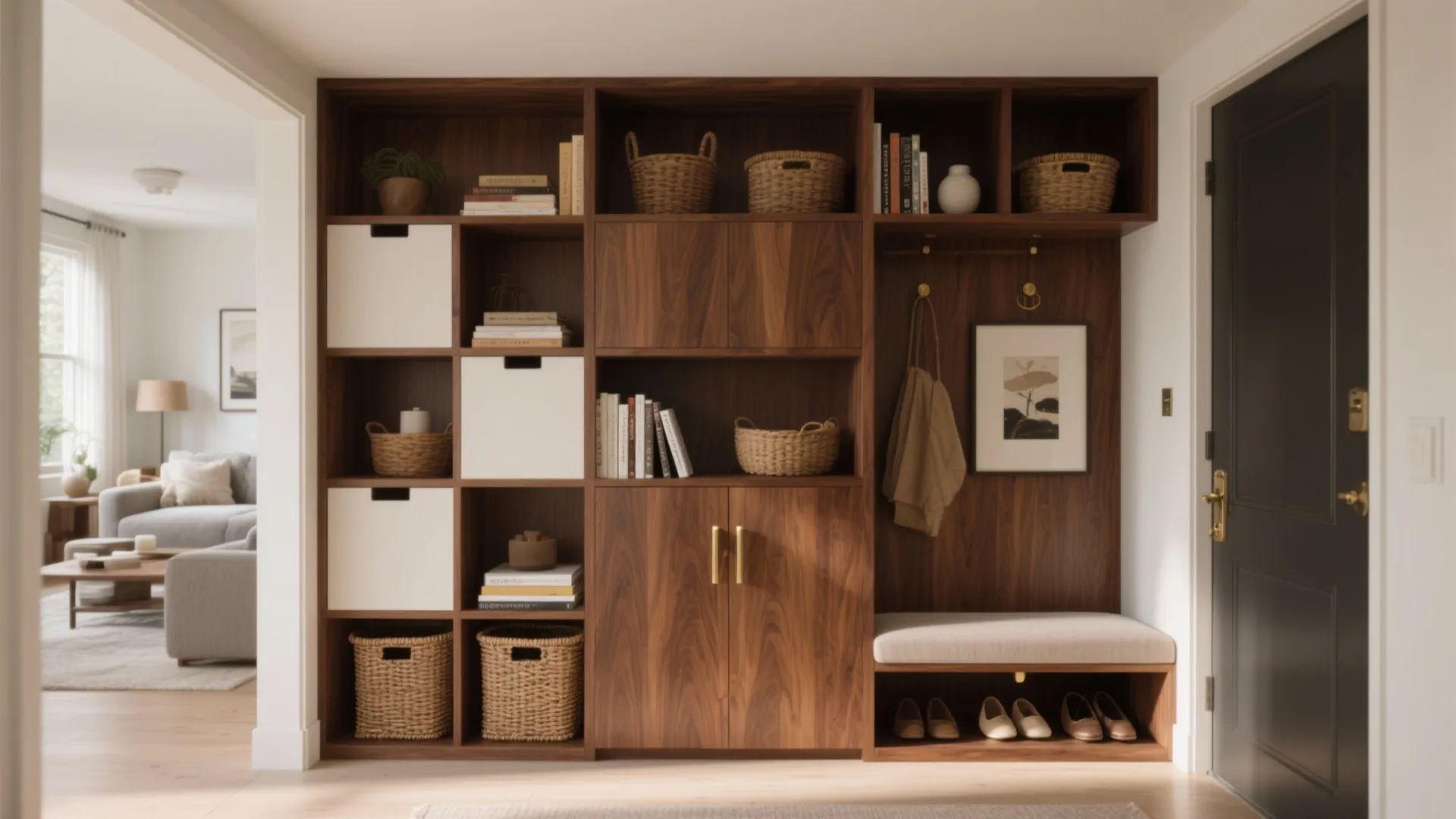 Storage-Integrated Wood Divider (Shelving That Zones)