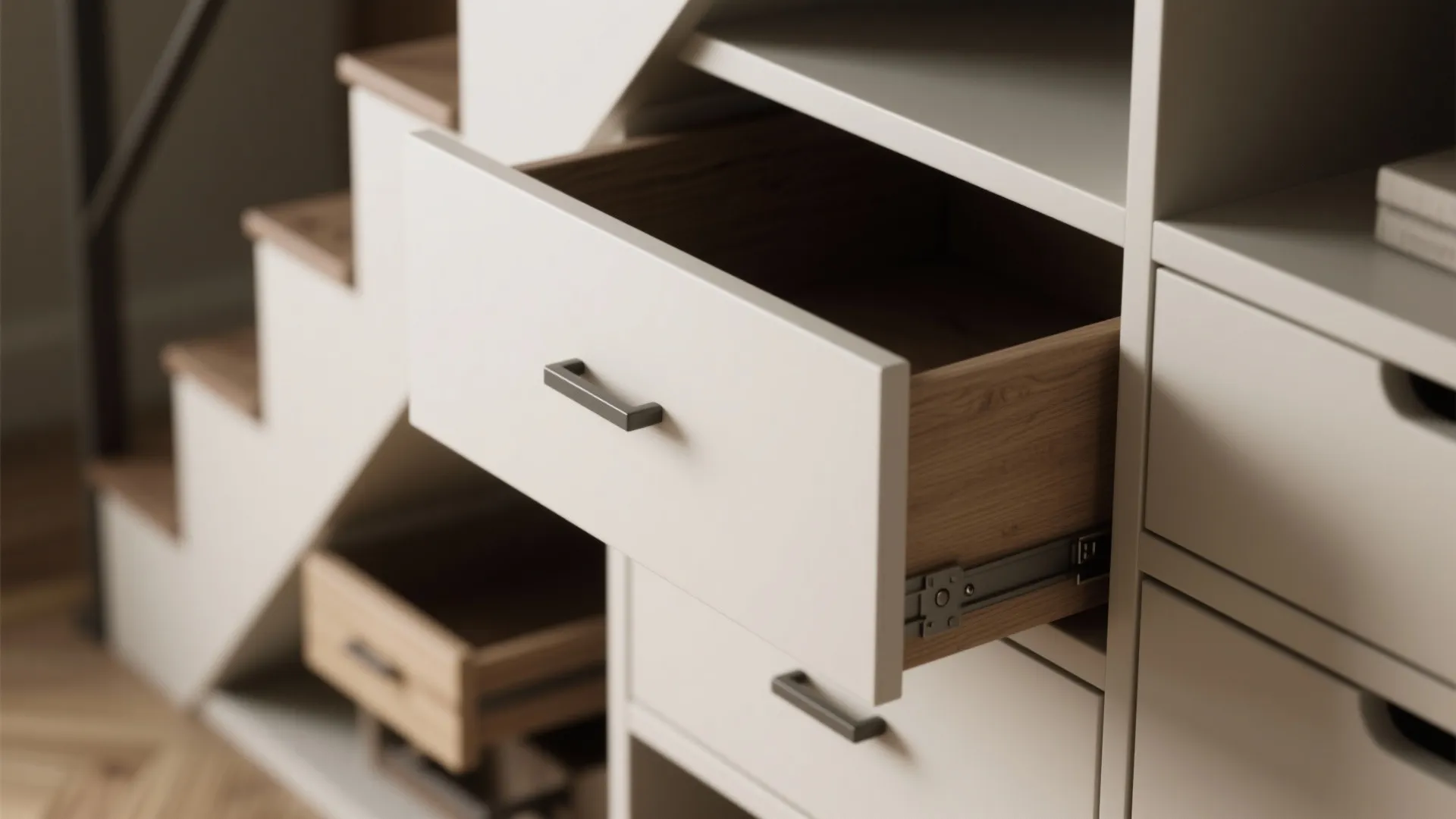 2. Storage loft: drawers and wardrobes built into the frame