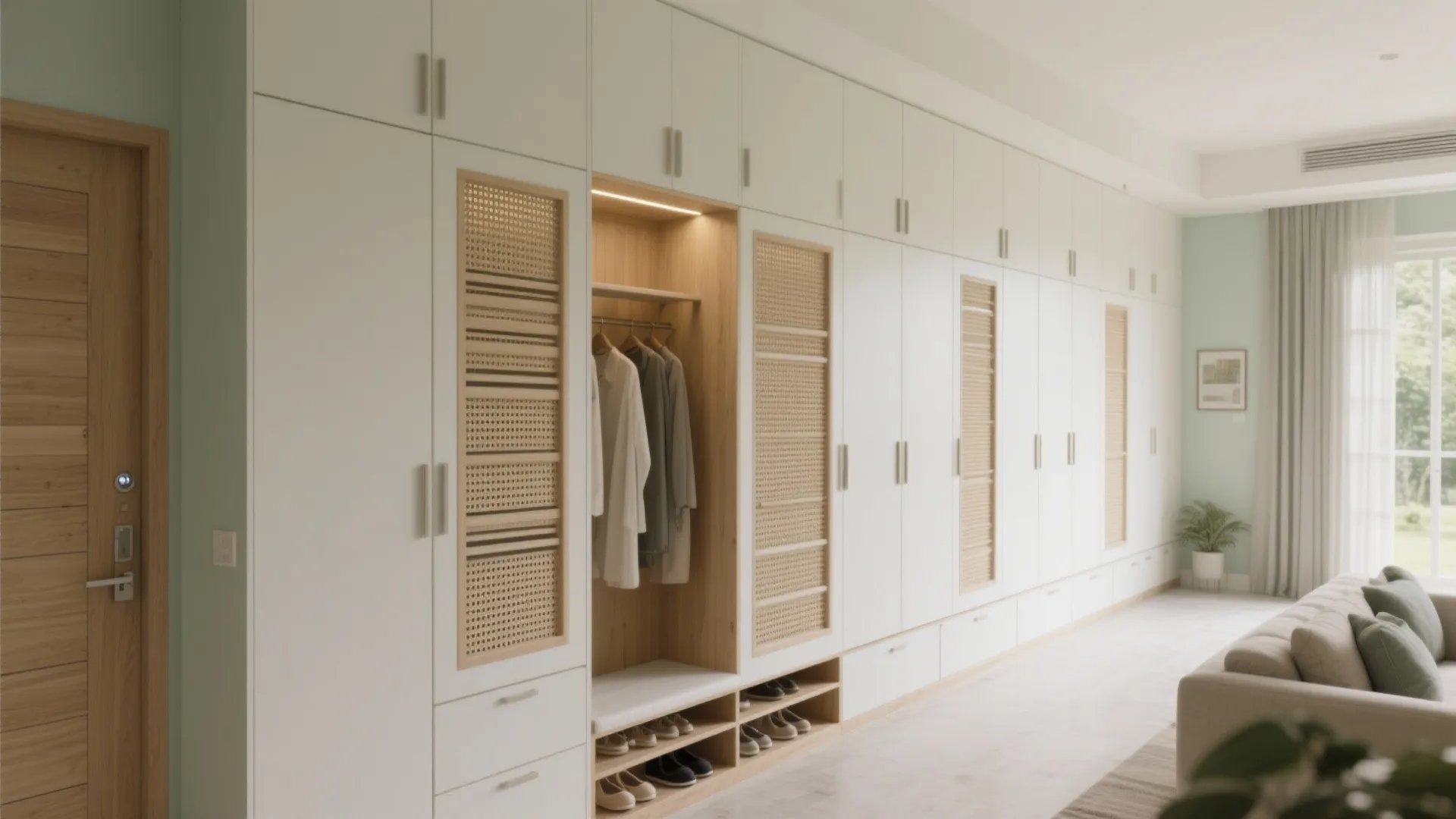 Storage walls, smart niches, and a calm entryway