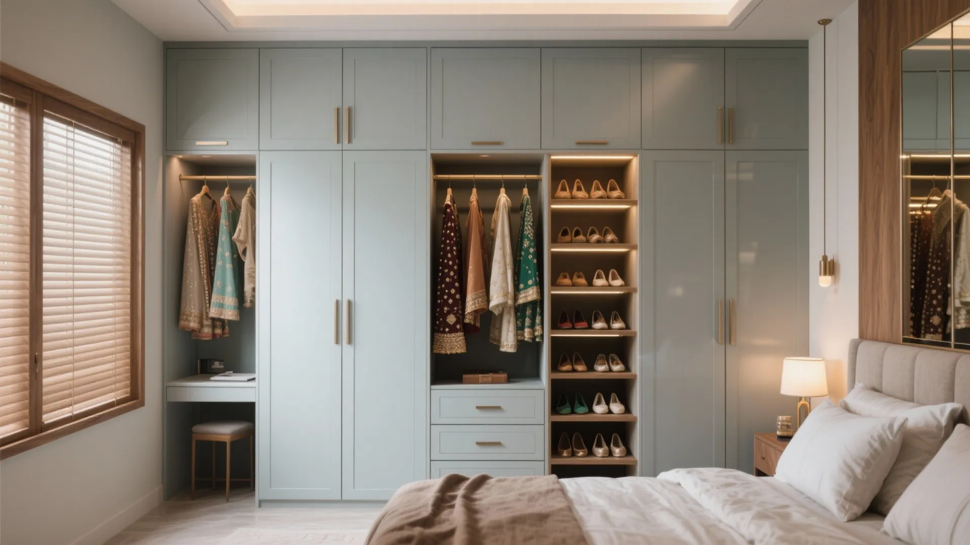 5) Storage-first bedrooms: wardrobes that act like walls