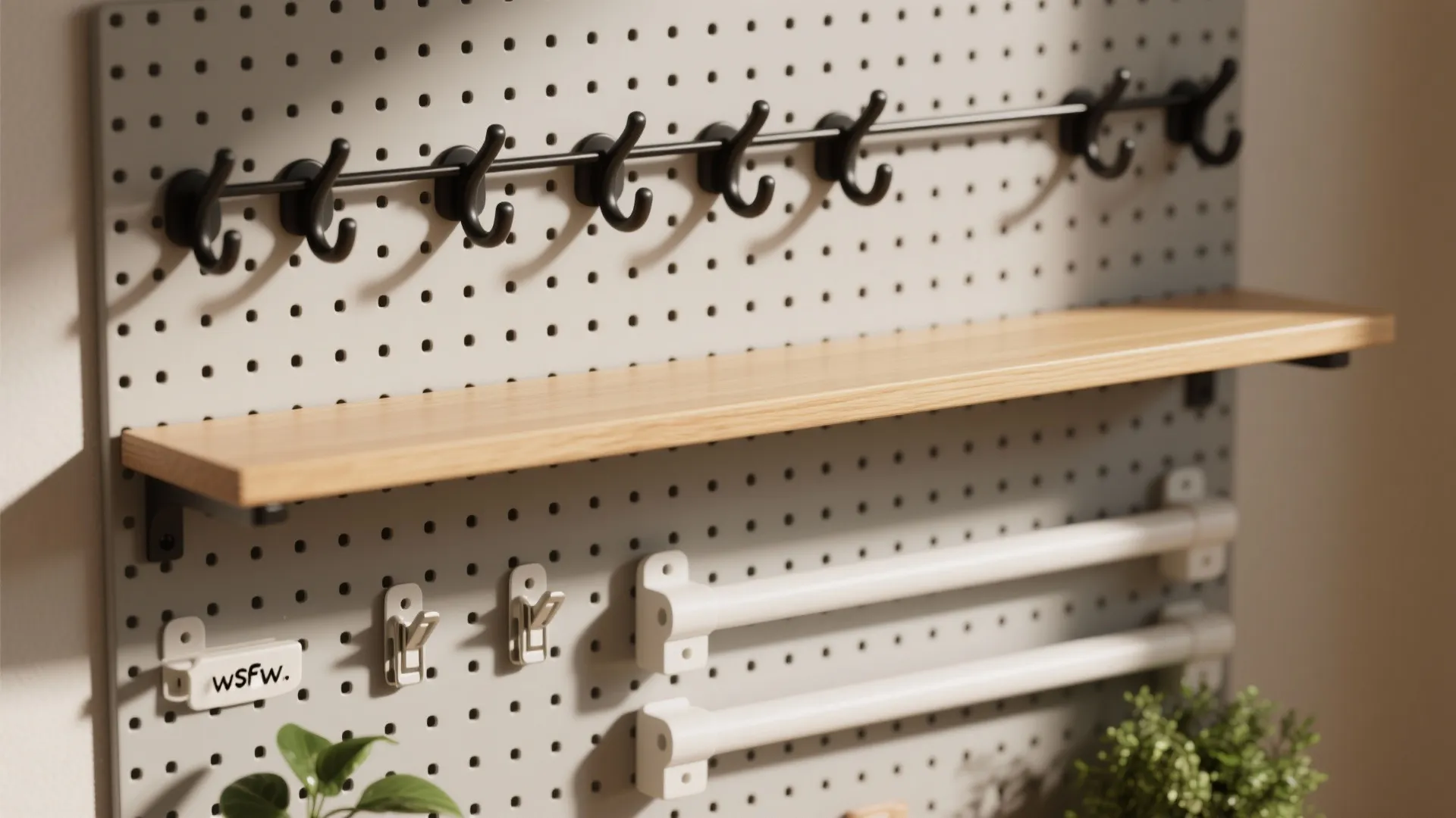 Slim Vertical Storage: Pegboards, Rails, and Over-Desk Shelves
