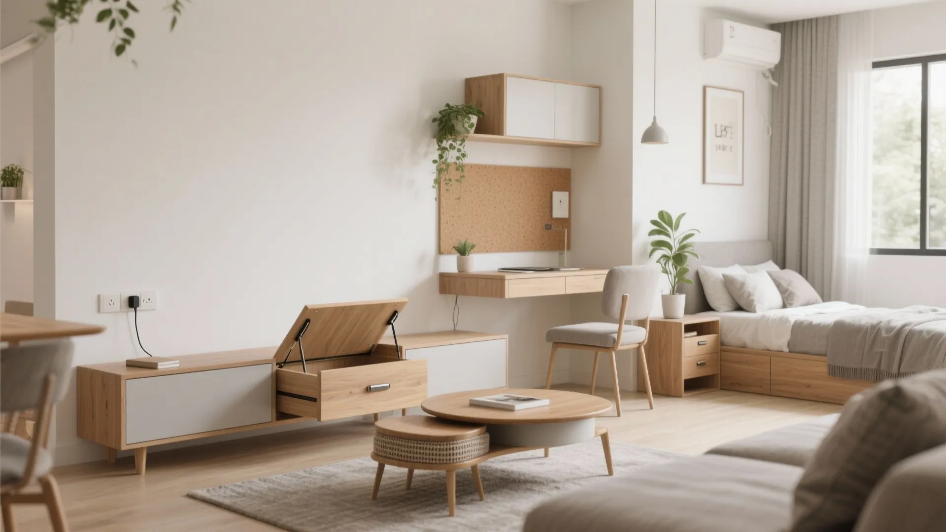 3) Multipurpose furniture with hidden storage