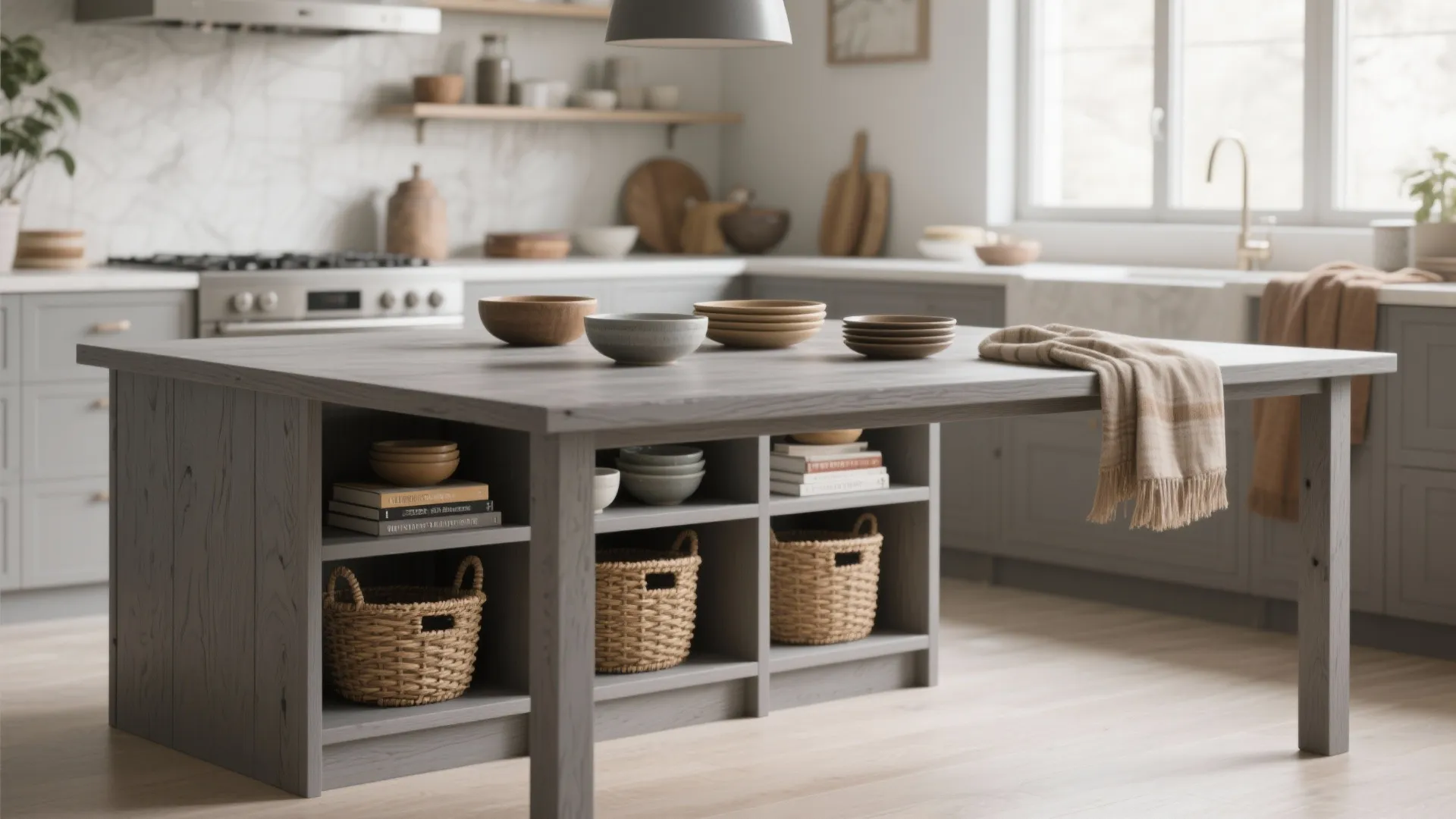 2. Integrated storage table with open shelving