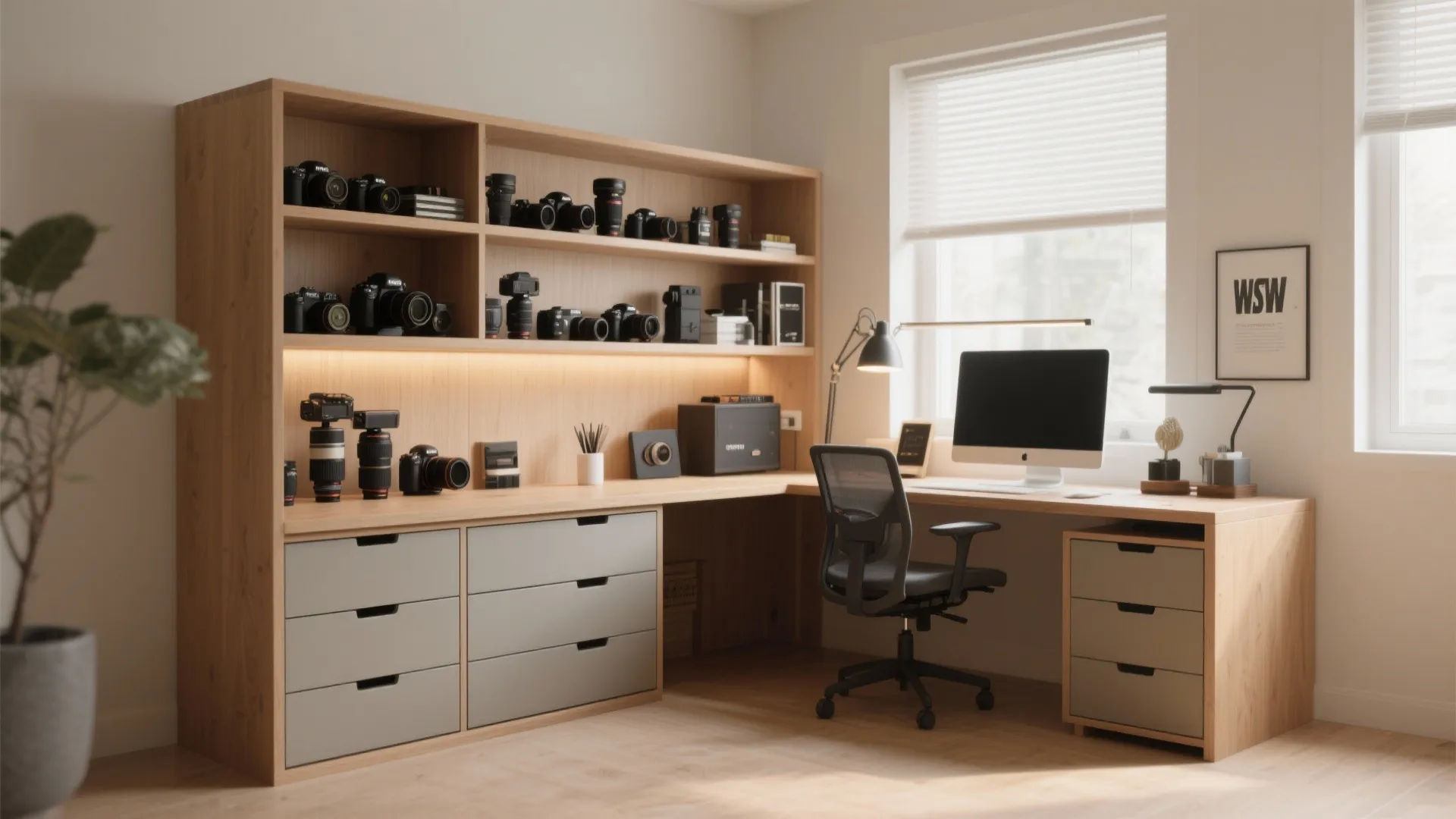 2. Desk + Built-in Shelving Combo