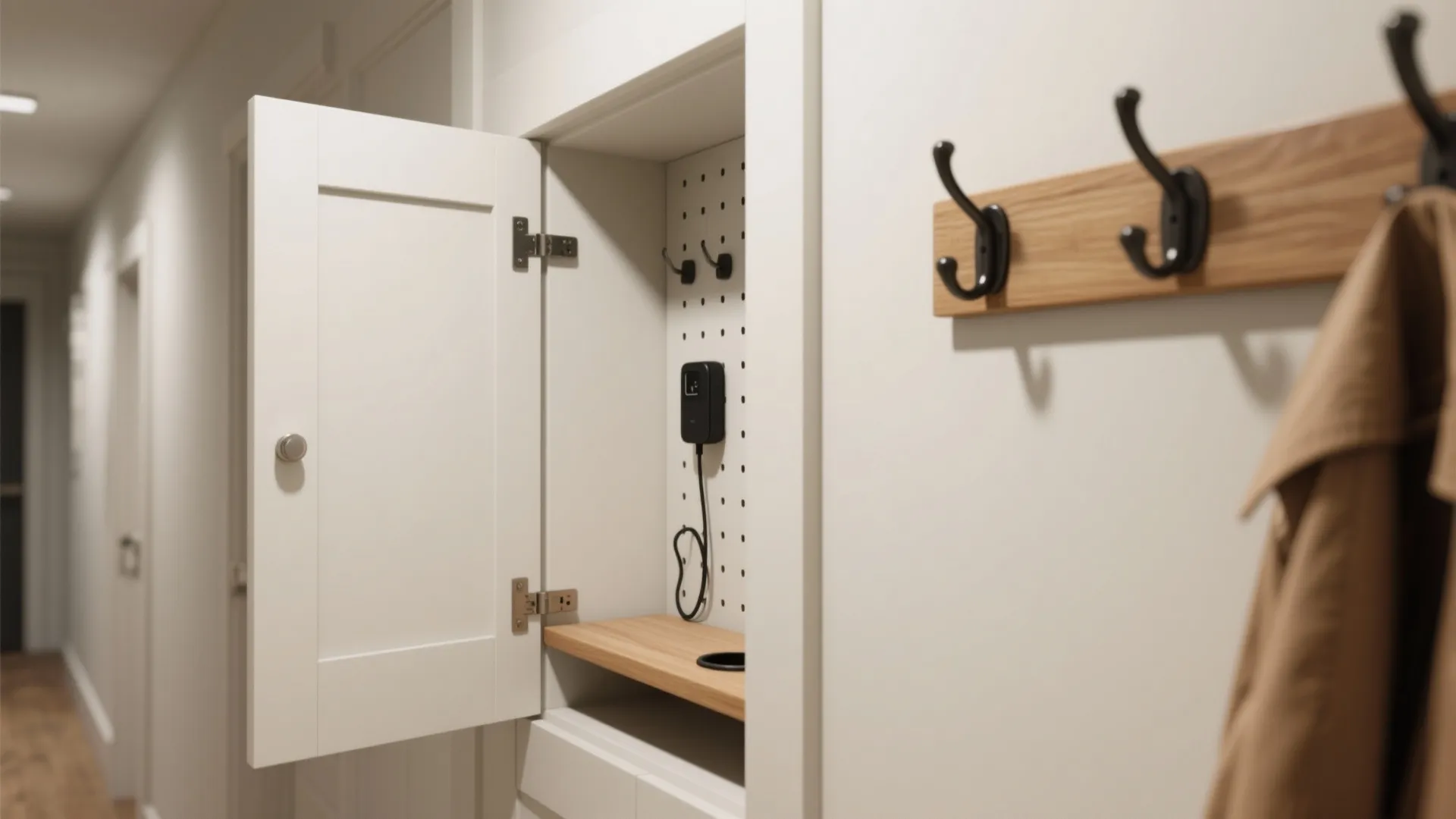 Built-In Storage Wall with Niches and Hooks