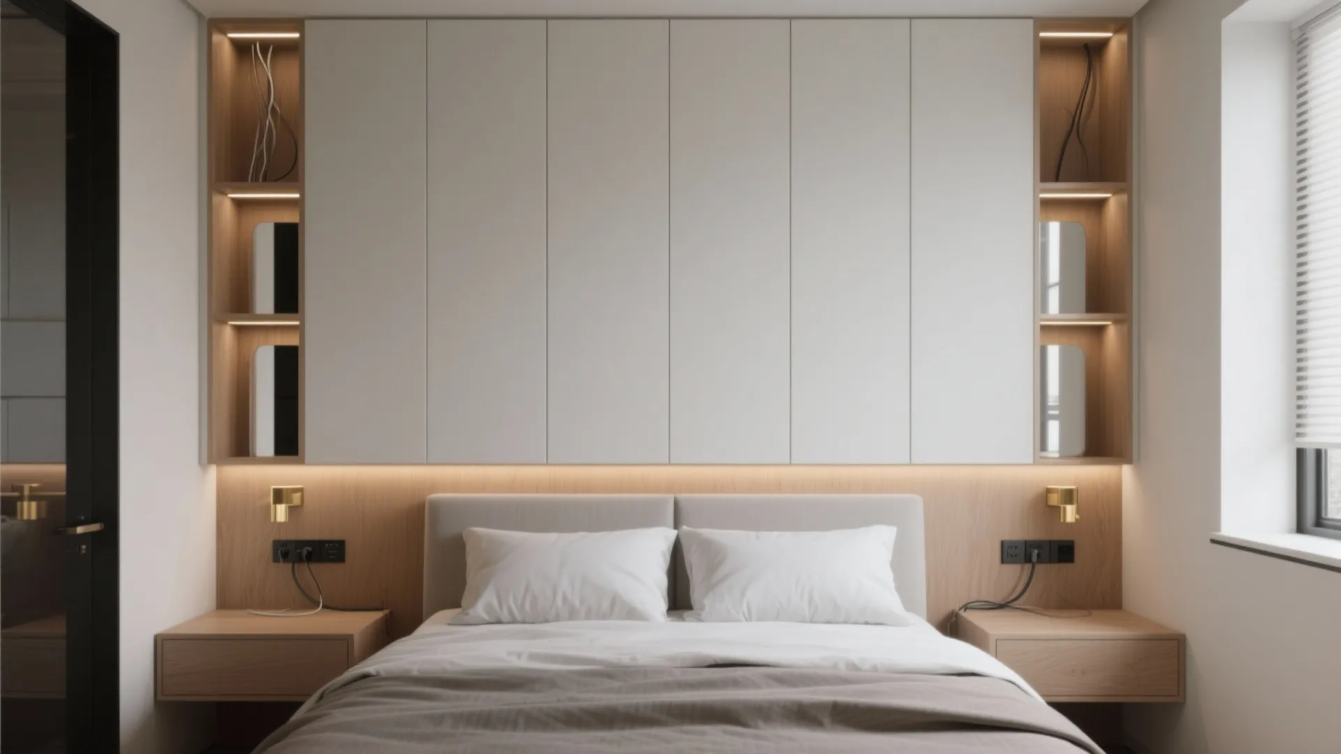 Integrated storage panelling with niches and lighting