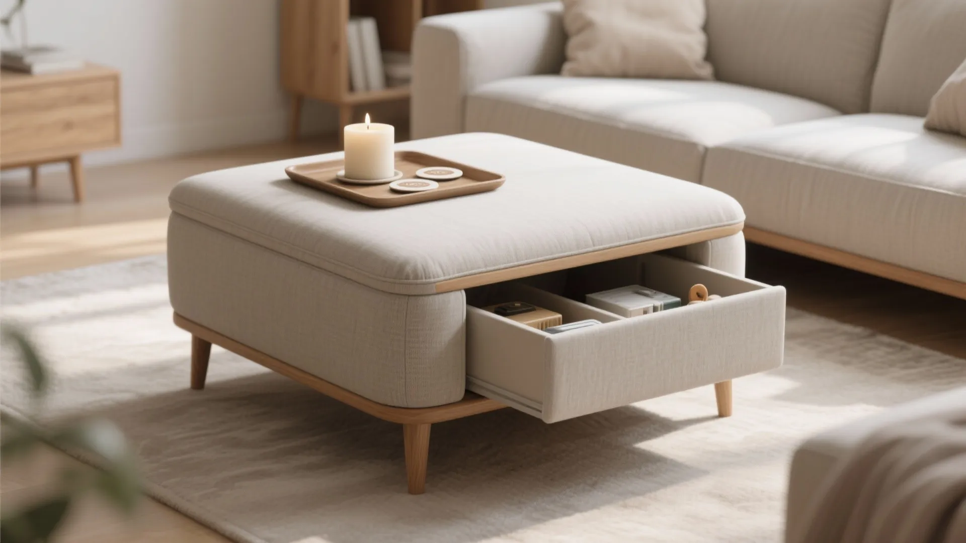 1) Storage Ottoman as Coffee Table