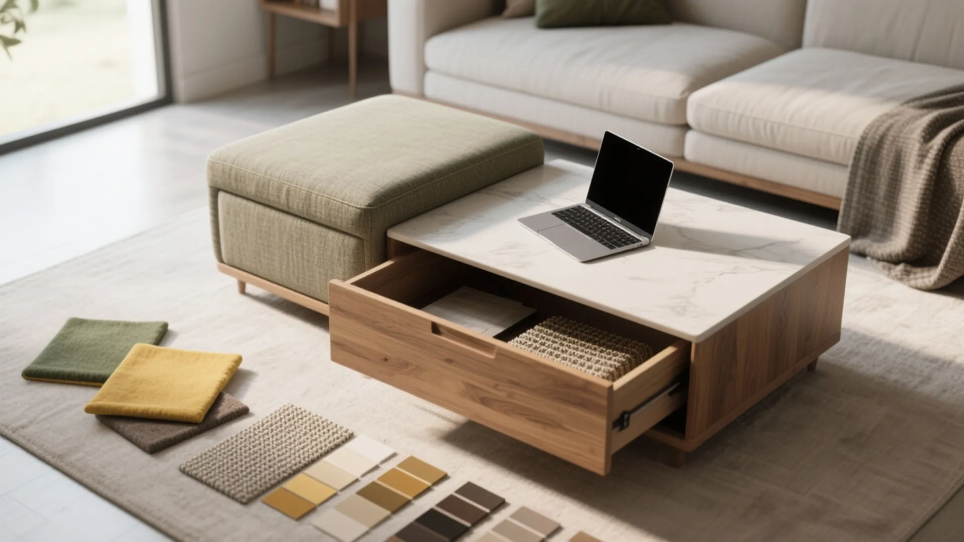 3. Multifunctional coffee tables and ottomans