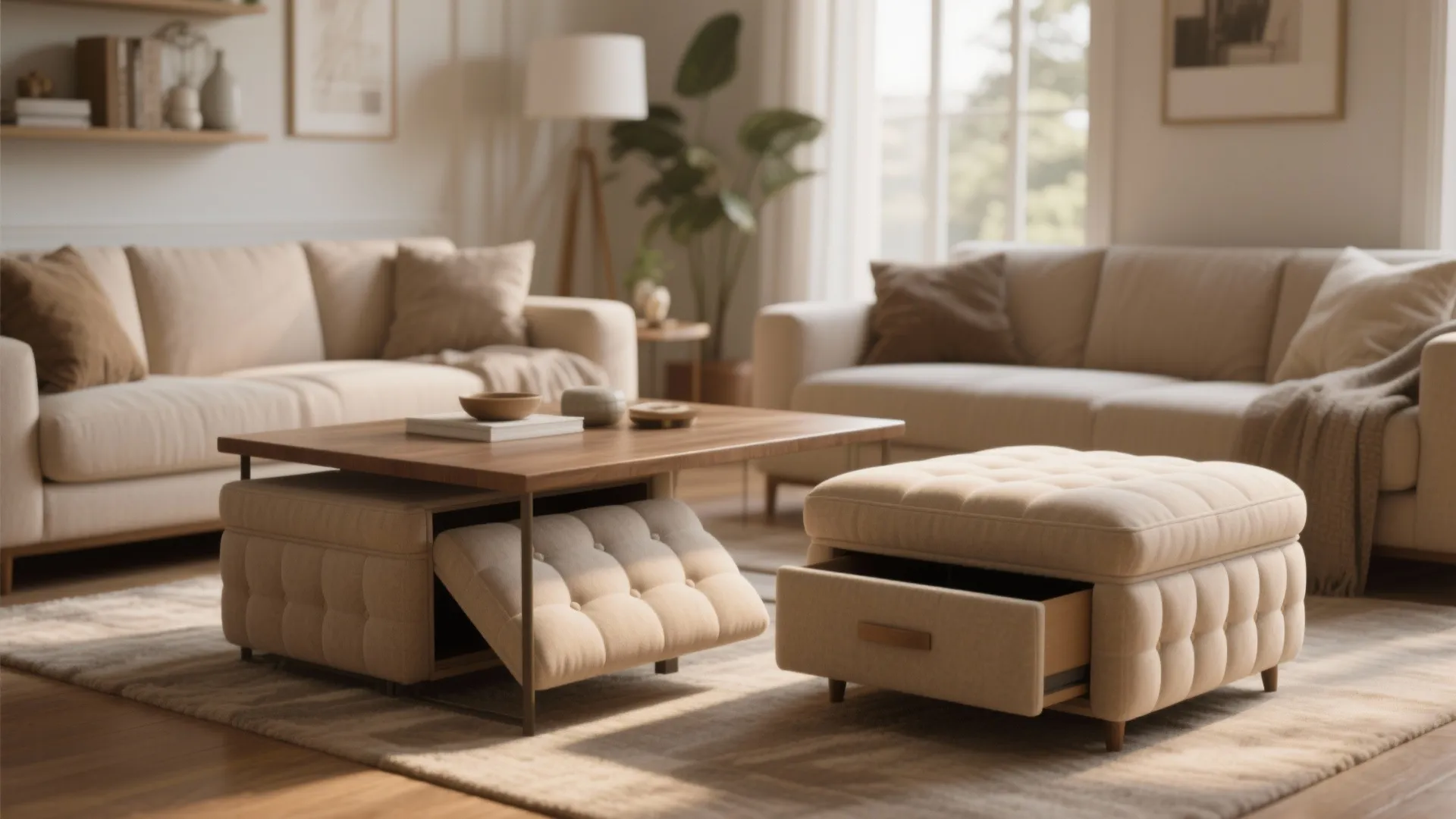 Storage Ottomans as Coffee Tables
