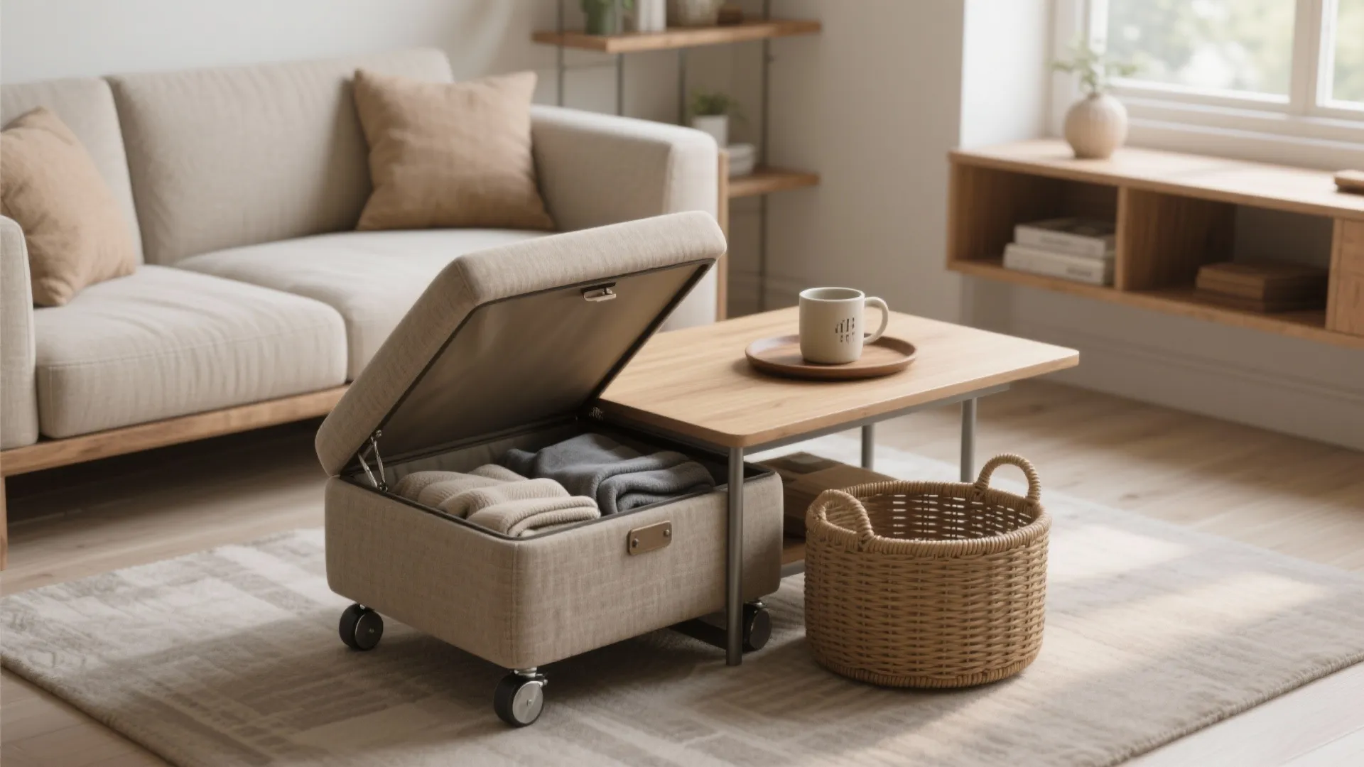 1. Storage Ottoman as a Coffee Table