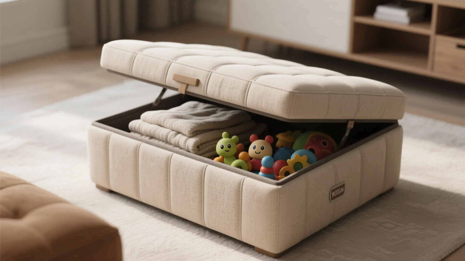 1. Storage ottoman that hides clutter