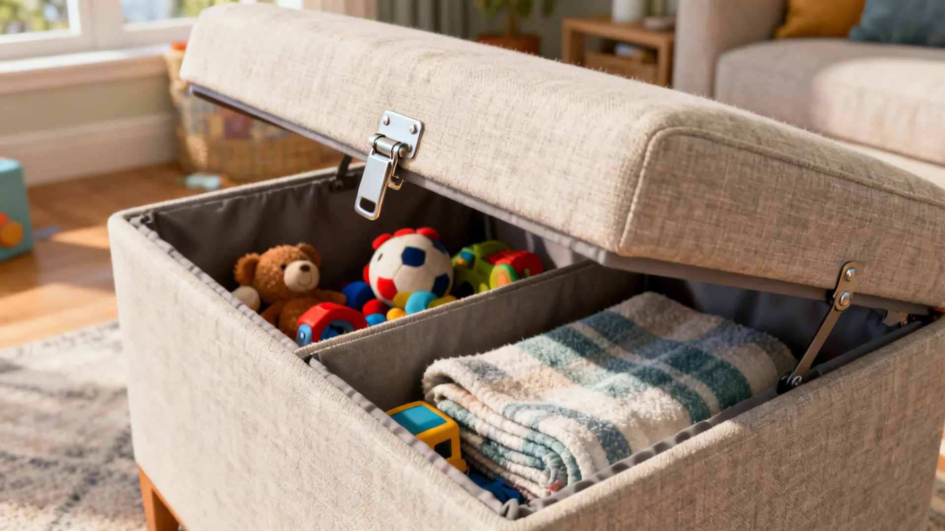 4. Multifunctional storage ottoman with hidden compartments
