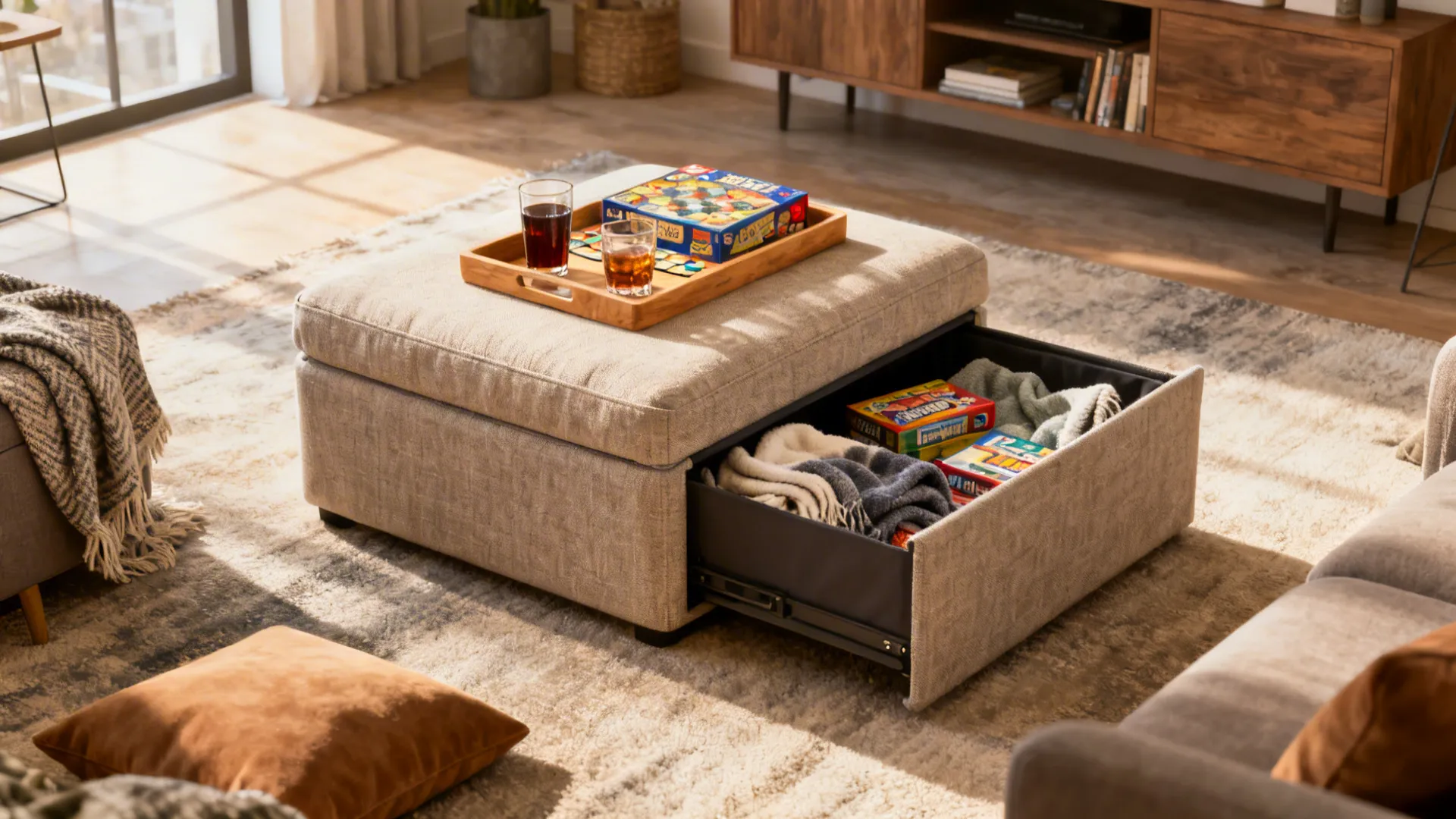 5. Storage ottoman as coffee table