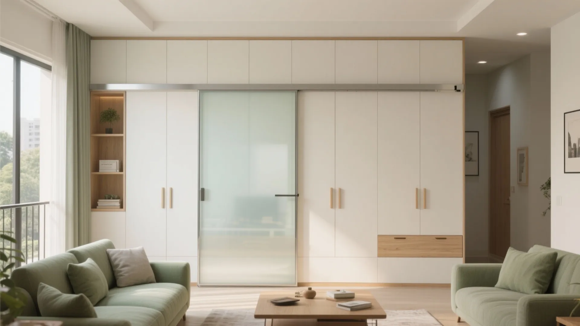 Minimalist storage walls and sliding partitions