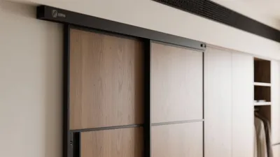 Modern Sliding Wardrobe Doors with Wood Grain Finish