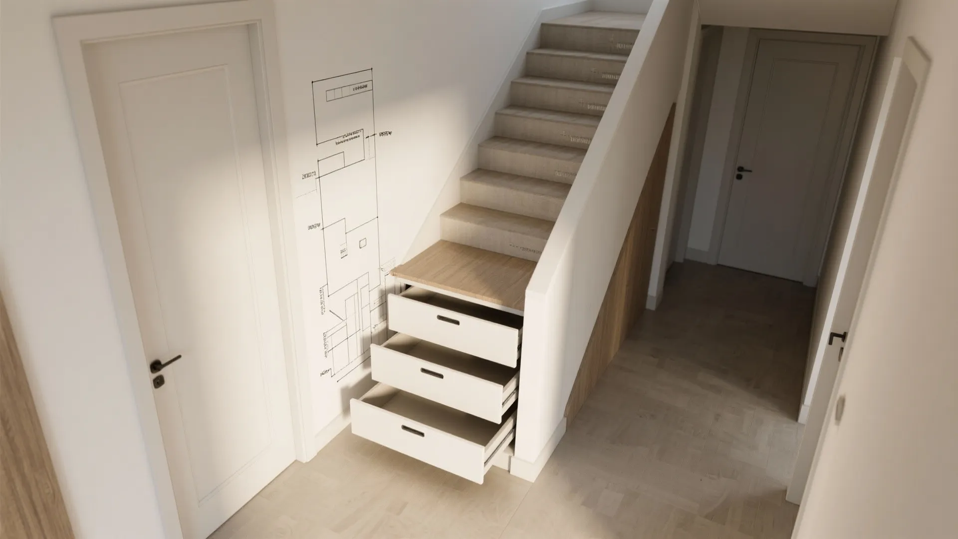 Integrated Storage Under Stairs with Pull-Outs