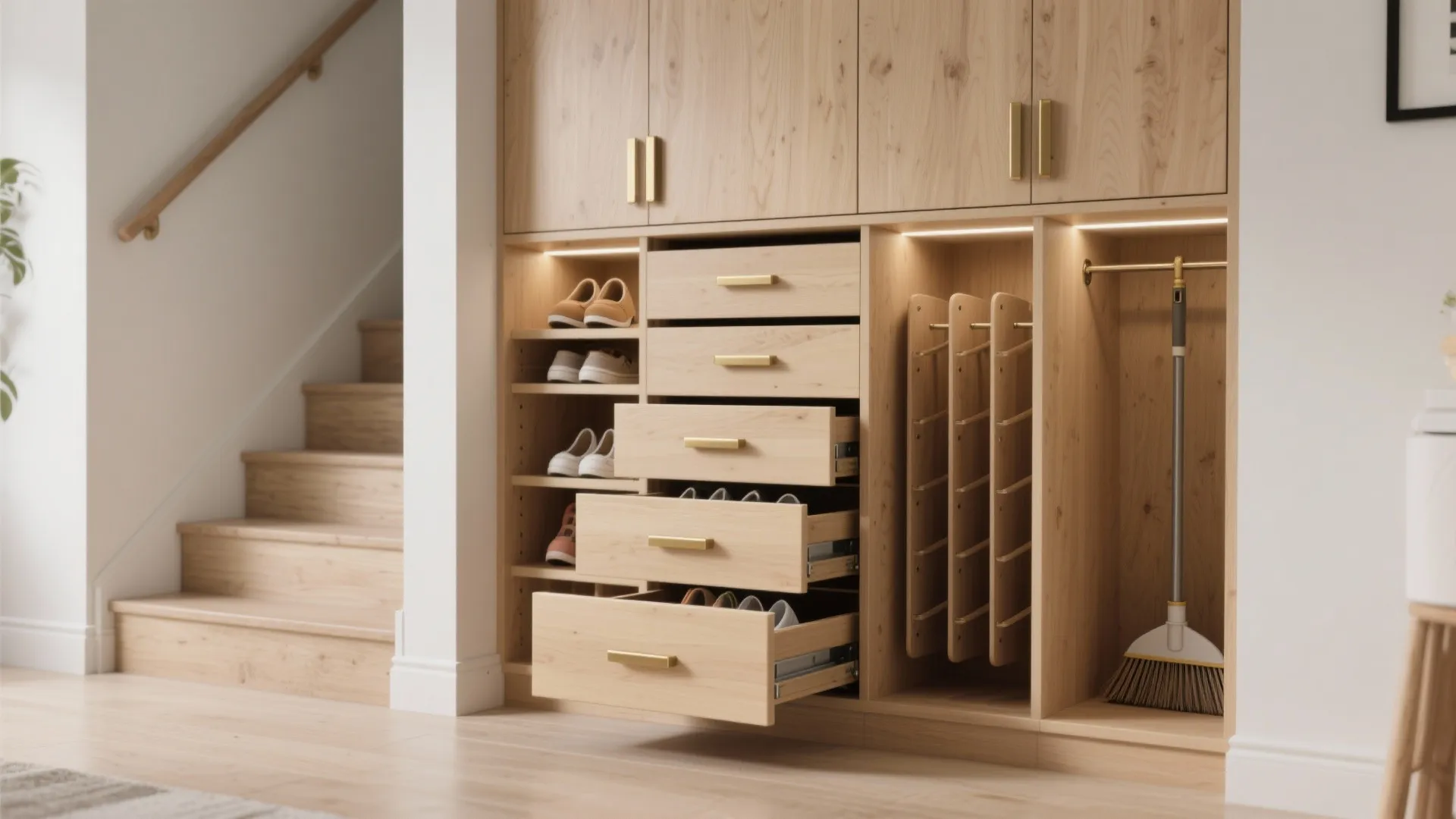 1. Built-in storage cabinet with pull-outs