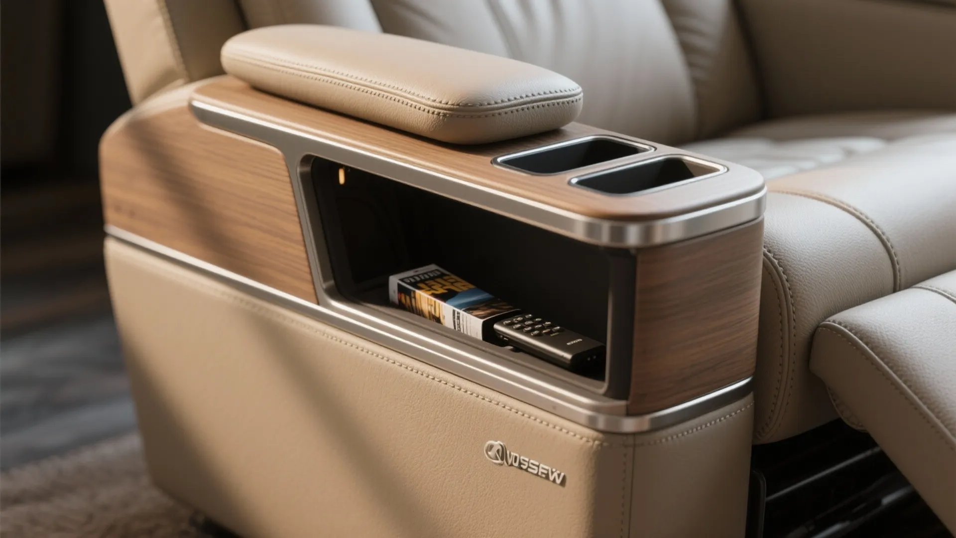 3. Recliners with built-in storage and slim consoles