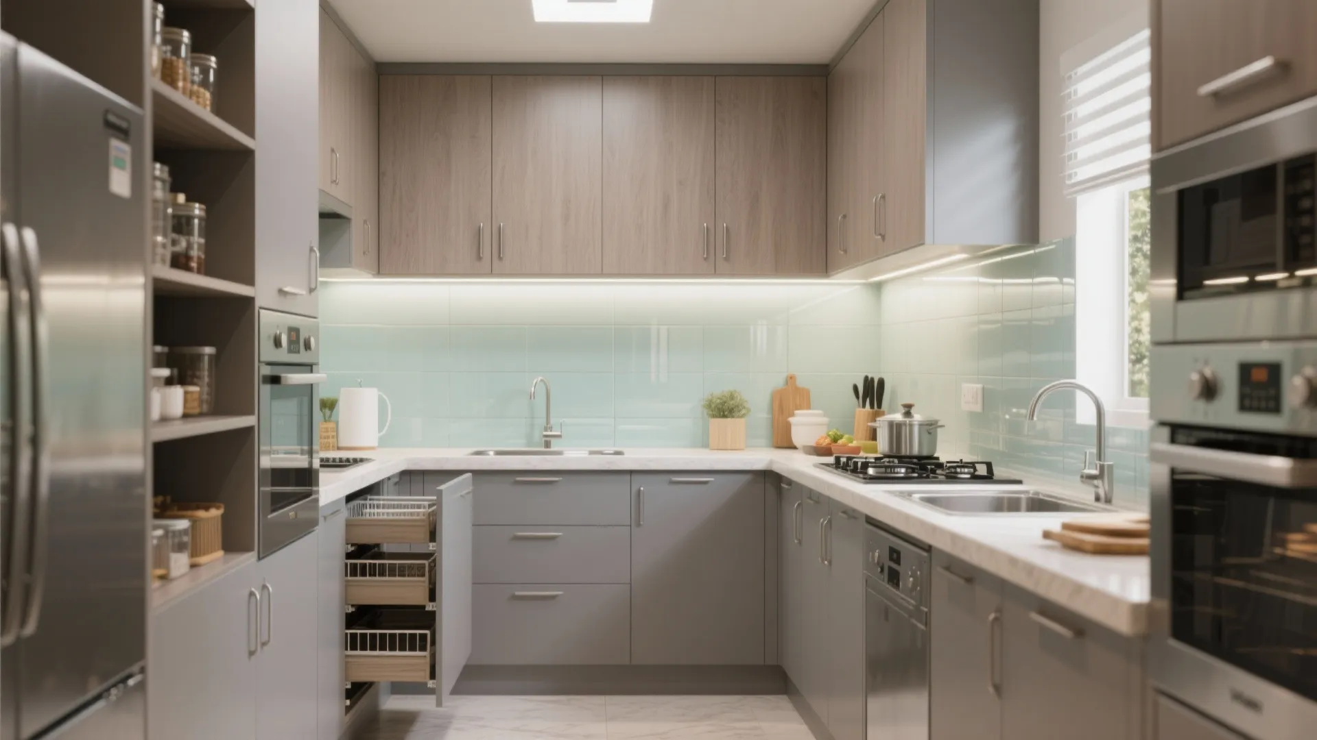 Storage-Savvy Kitchen with Bright Backsplash