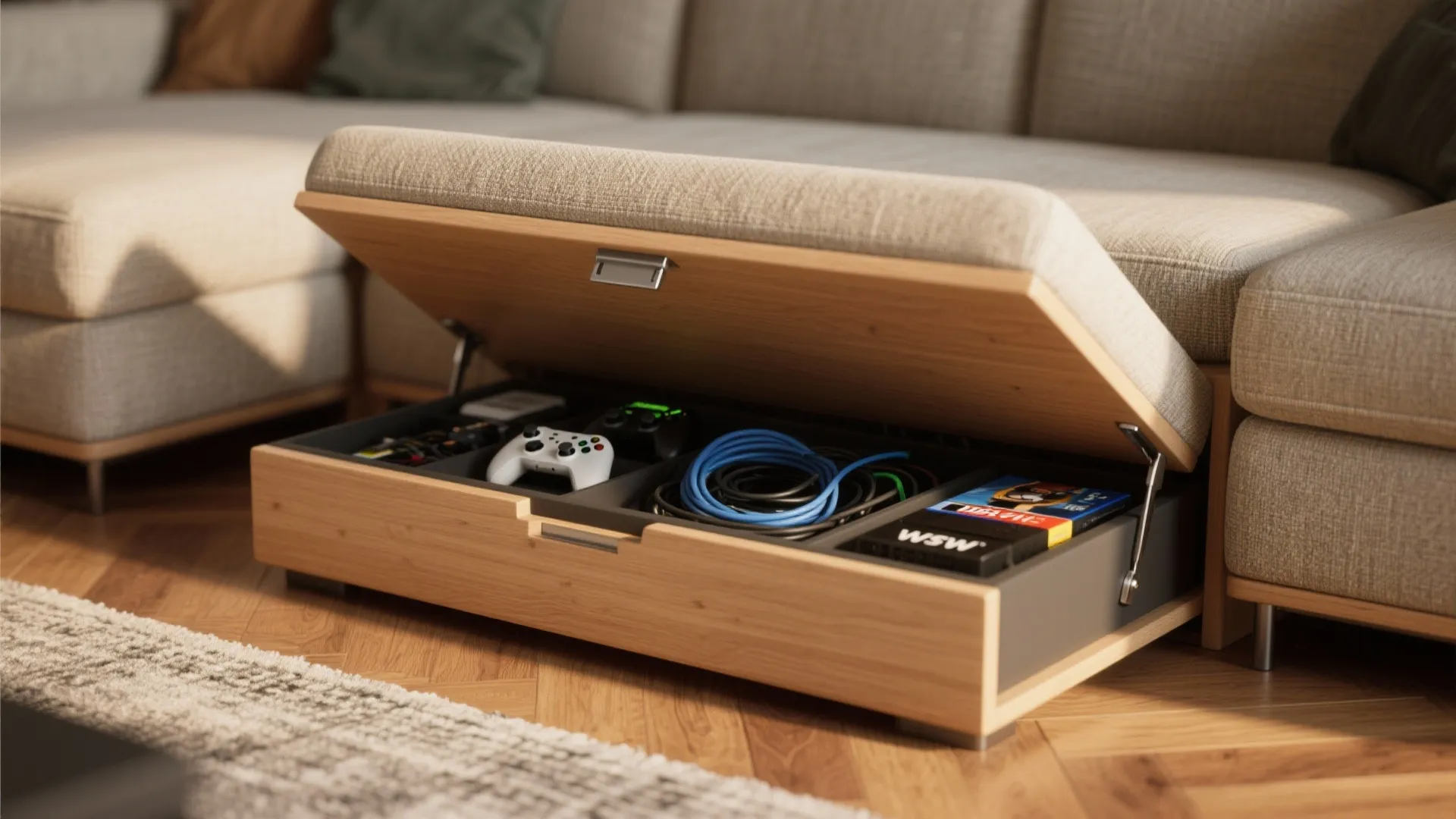 3. Multi-function seating that stores gear