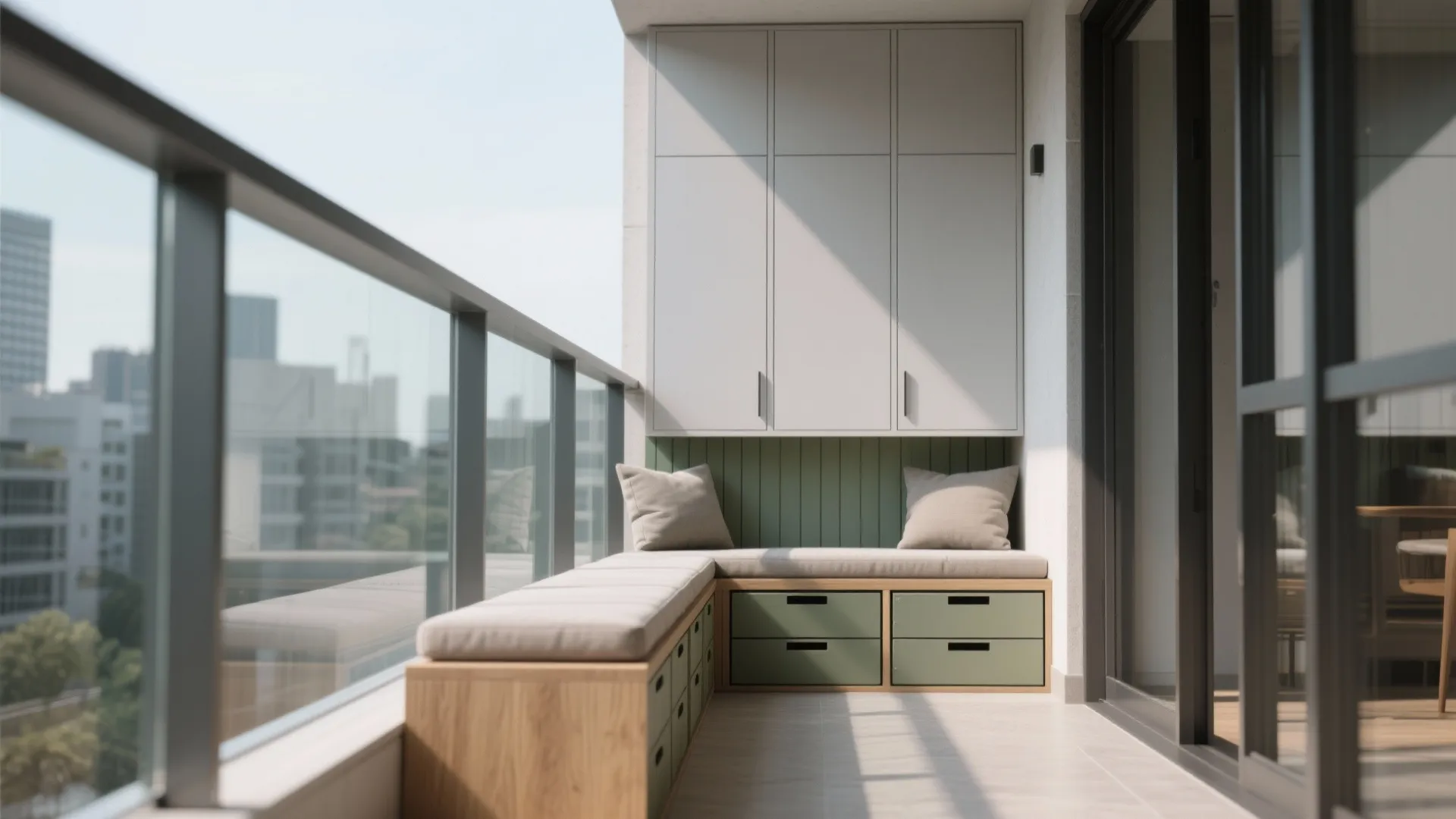 Minimalist Balcony Storage That Doubles as Seating
