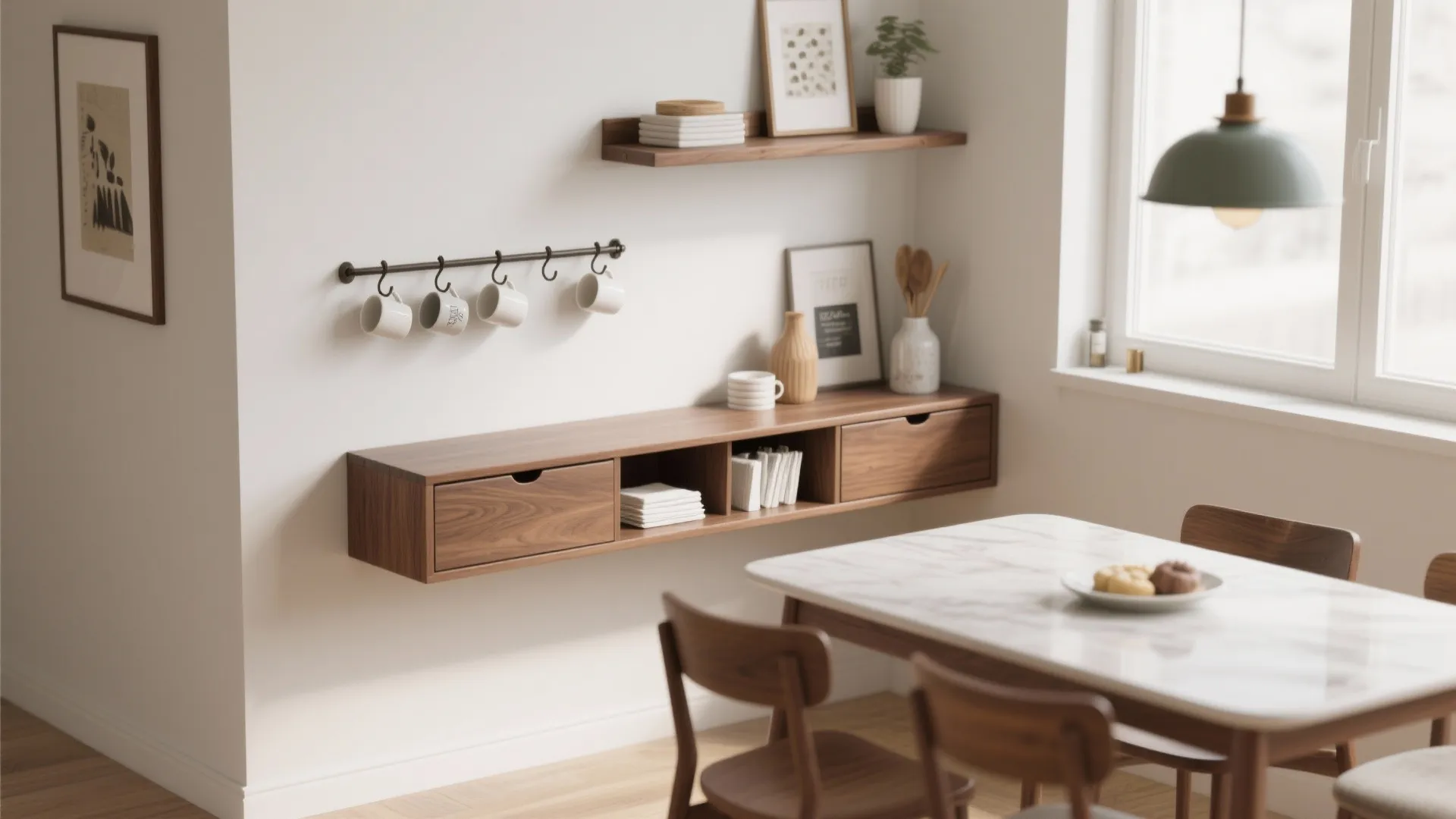 Storage-smart walls: rail systems and slim consoles