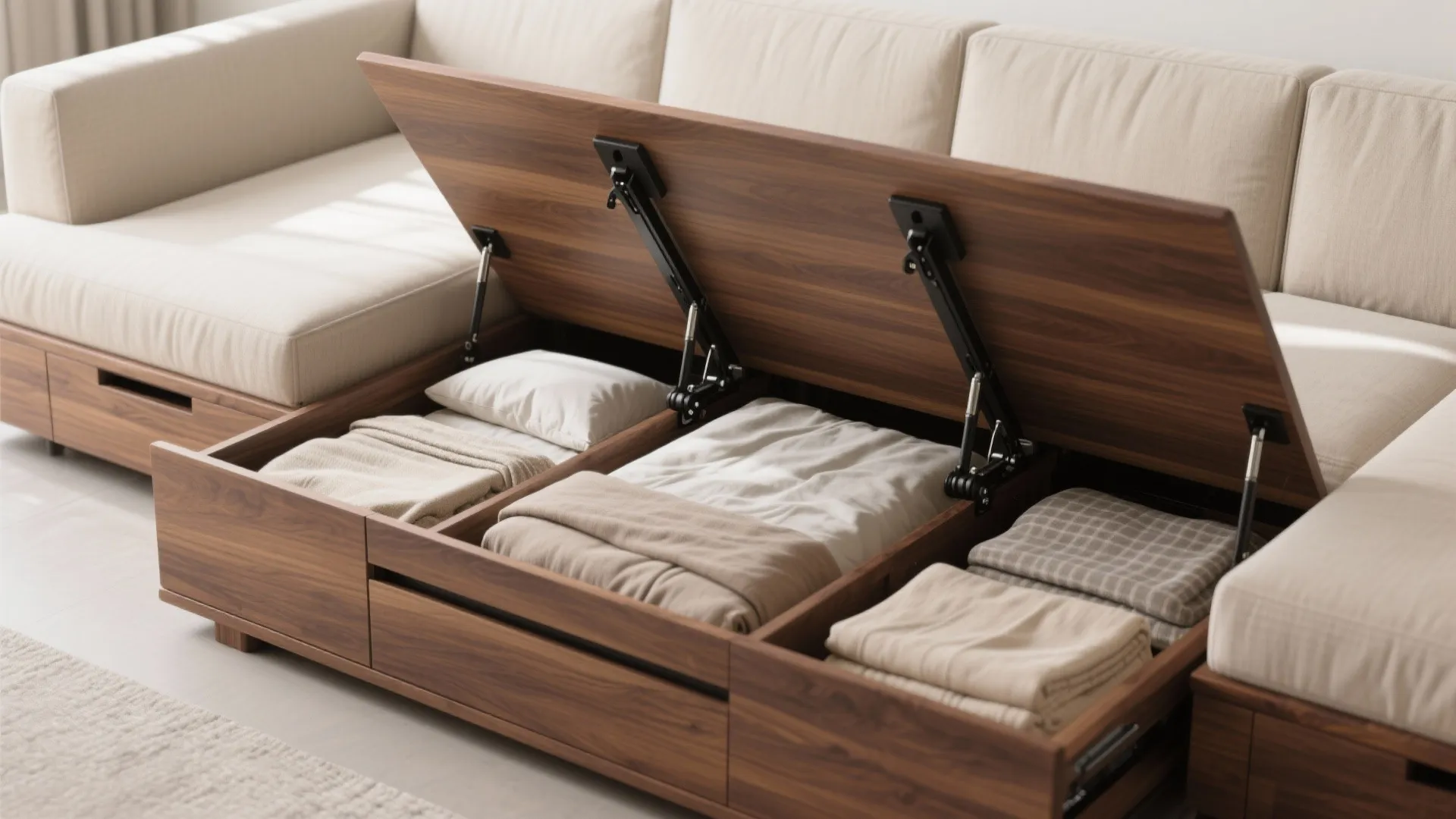 Storage-Base Wooden Sofa for Small Spaces