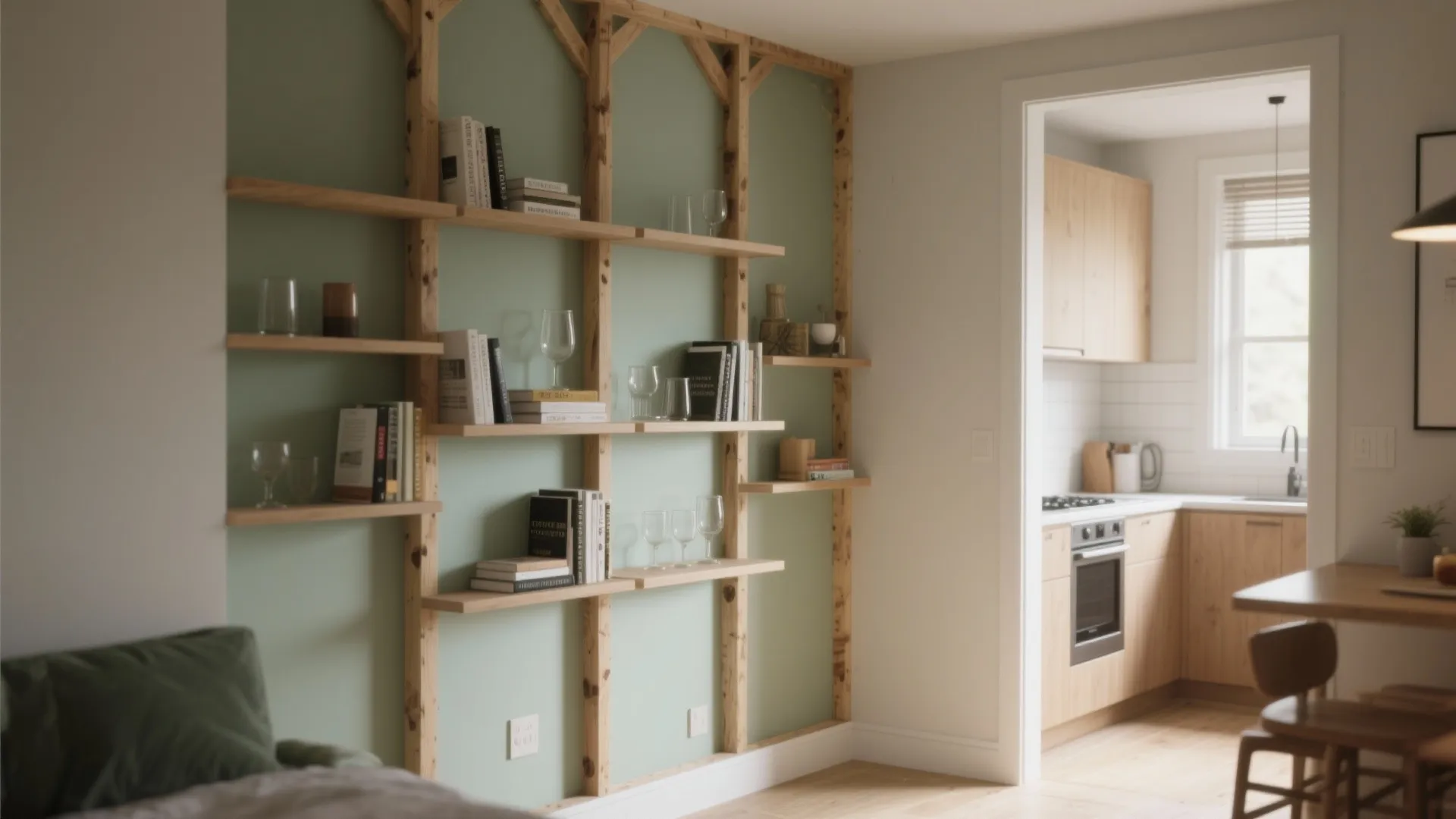 Slim stud walls as storage spines