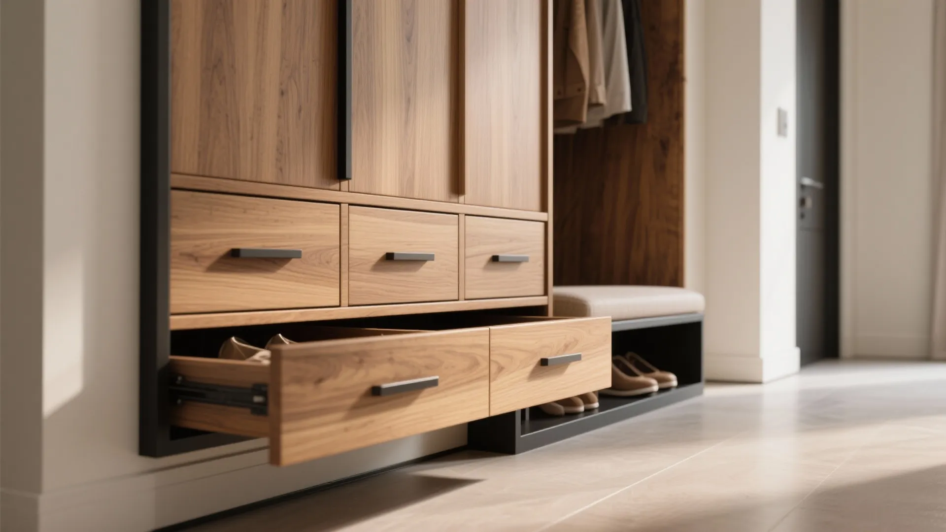 Storage spine: a built-in wall plus under-bed solutions